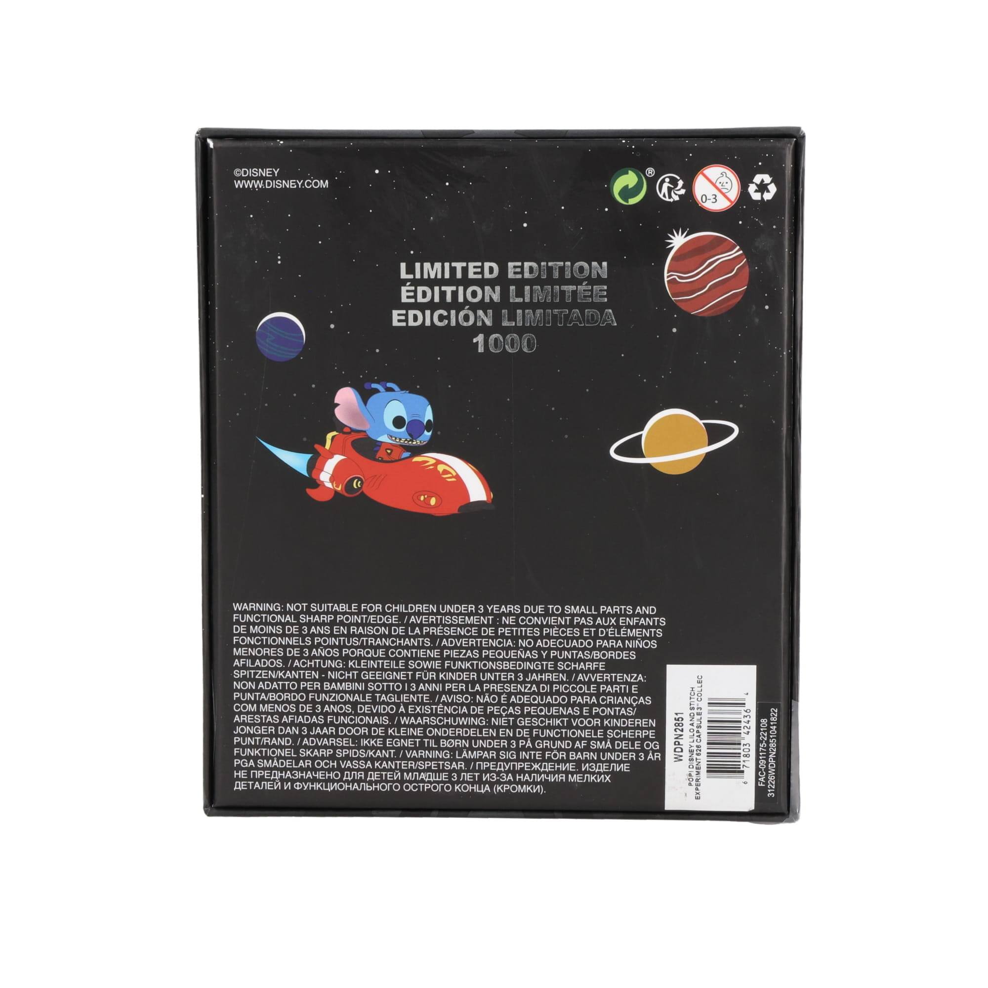 Certainly! Here is the corrected and grouped text from the image:

---

**Disney**  
www.disney.com

**LIMITED EDITION**  
ÉDITION LIMITÉE  
EDICIÓN LIMITADA  
1000

---

**WARNING: NOT SUITABLE FOR CHILDREN UNDER 3 YEARS DUE TO SMALL PARTS AND FUNCTIONAL SHARP POINT/EDGE**  
AVERTISSEMENT: NE CONVIENT PAS AUX ENFANTS DE MOINS DE 3 ANS EN RAISON DE LA PRÉSENCE DE PETITES PIÈCES ET D'ÉLÉMENTS FONCTIONNELS TRANCHANTS.  
ADVERTENCIA: NO ADECUADO PARA NIÑOS MENORES DE 3 AÑOS PORQUE CONTIENE PIEZAS PEQUEÑAS Y PUNTAS/BORDES AFILADOS.  
ACHTUNG: KLEINERE SOWIE FUNKTIONSBEDINGT SCHARFE SPITZEN/KANTEN NICHT GEEIGNET FÜR KINDER UNTER 3 JAHREN.  
AVVERTENZA: NON ADATTO PER BAMBINI SOTTO 3 ANNI PER LA PRESENZA DI PICCOLE