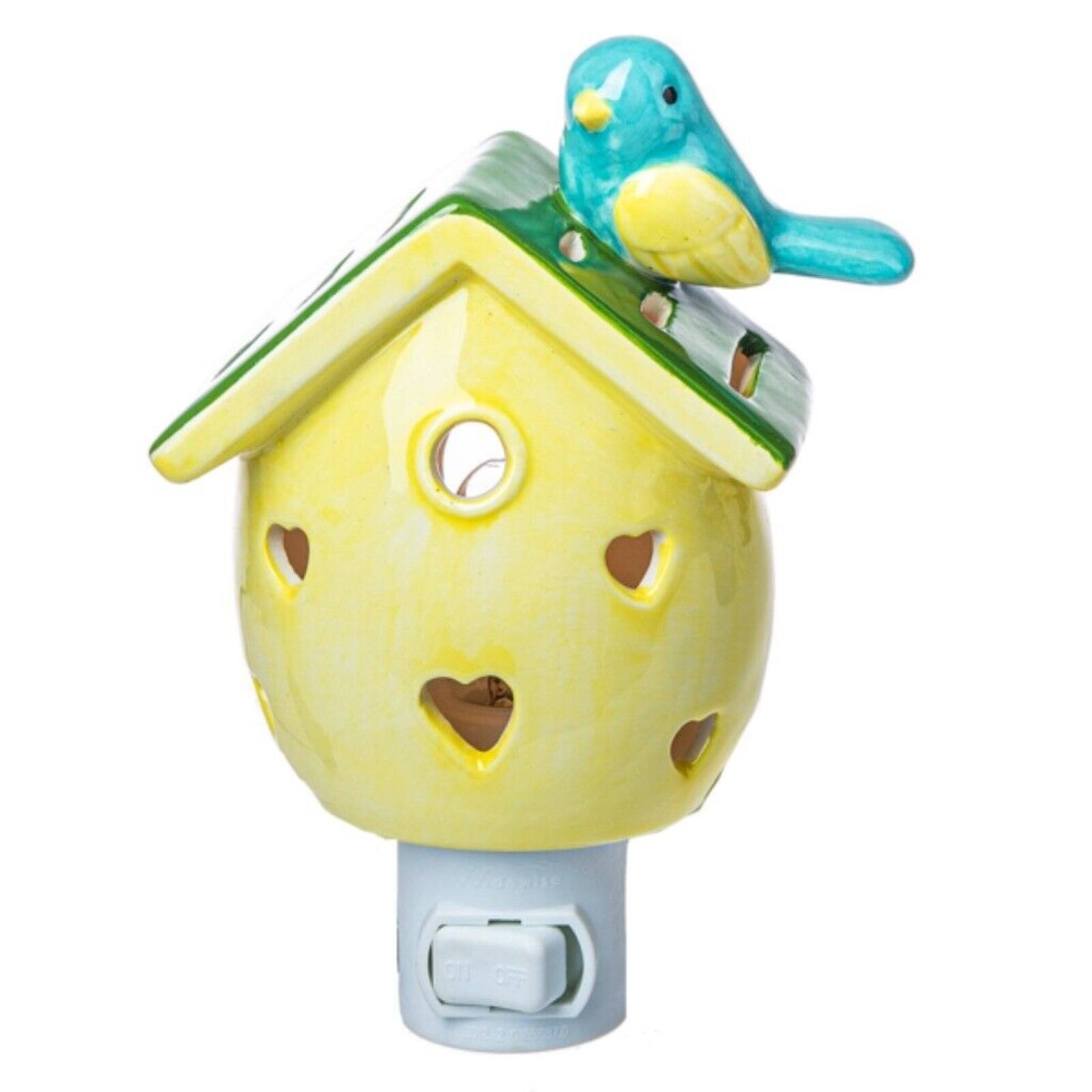 Angle. Ganz - Ganz Multicolor Birdhouse with Blue Bird Ceramic Plug in Night Light 5 Inch - Yellow.