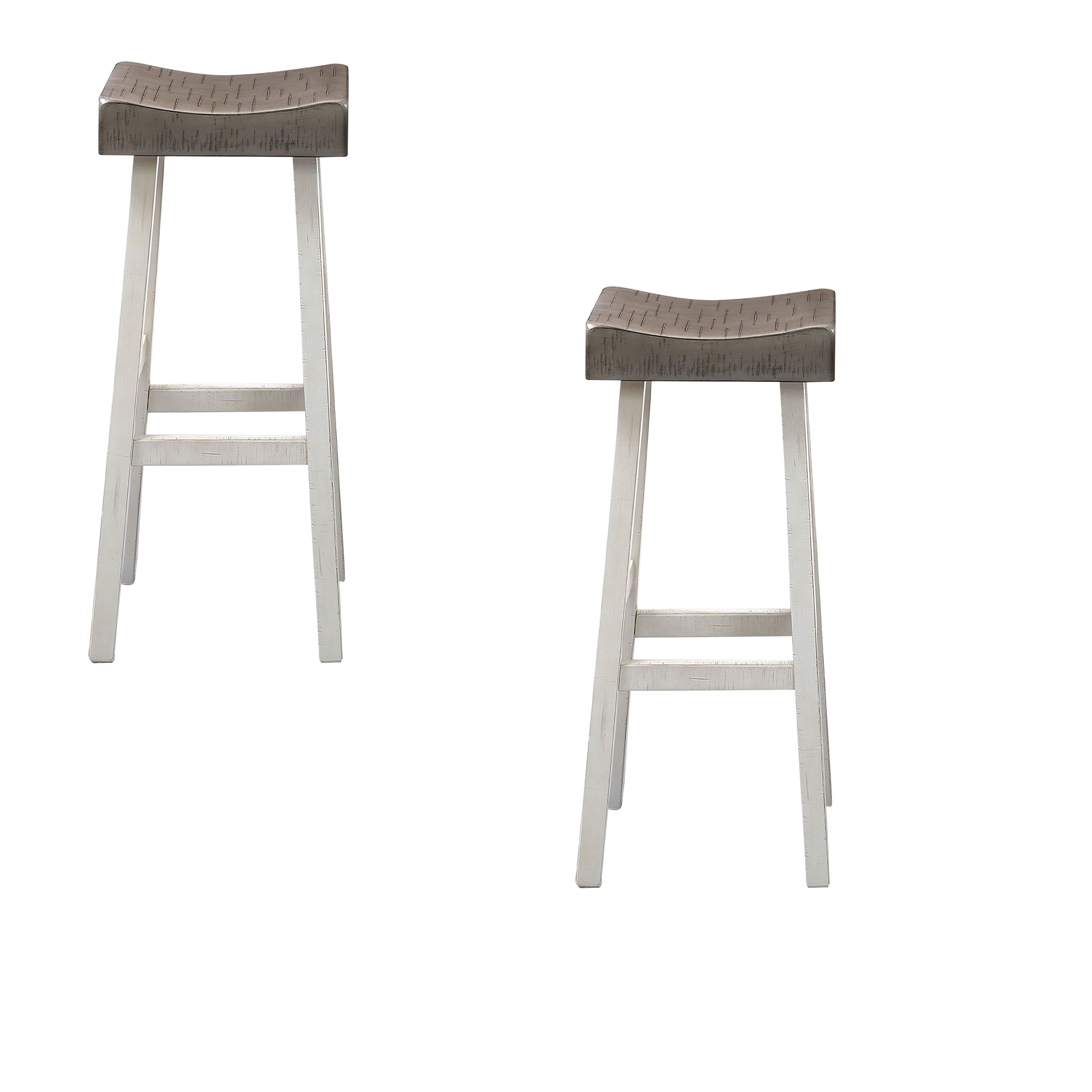 Manhattan Lane - Bianca Barstool Set of 2, Saddle Seat,Solid Wood - Gray, White