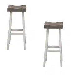 Manhattan Lane - Bianca Barstool Set of 2, Saddle Seat,Solid Wood - Gray, White