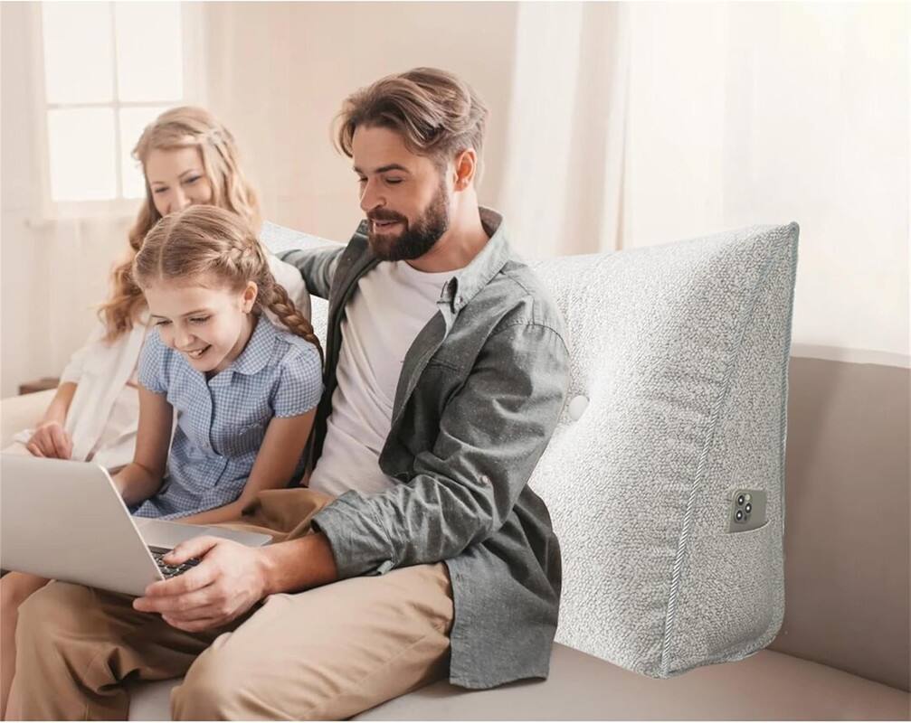 Angle. wowmax - Queen White Plush Headboard Pillow - Large Triangle Wedge for Sitting Up in Bed Reading - White.