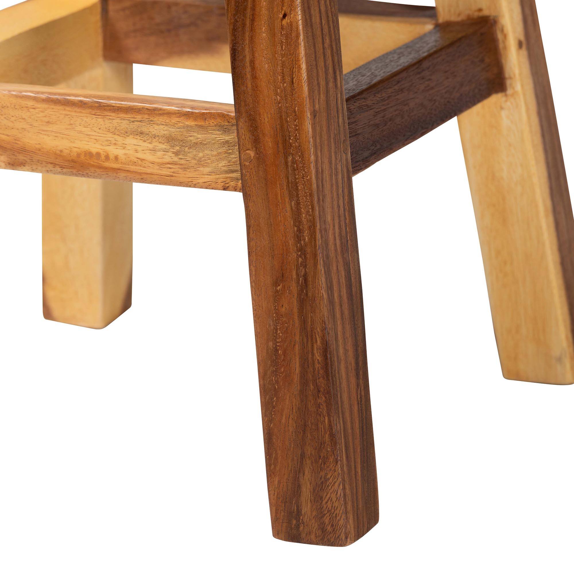 Alt View 2. bali & pari - Luli Suar Wood Counter Stool - Handcrafted Solid Wood Stool with Backrest, Rustic Modern Seating - Natural Brown.