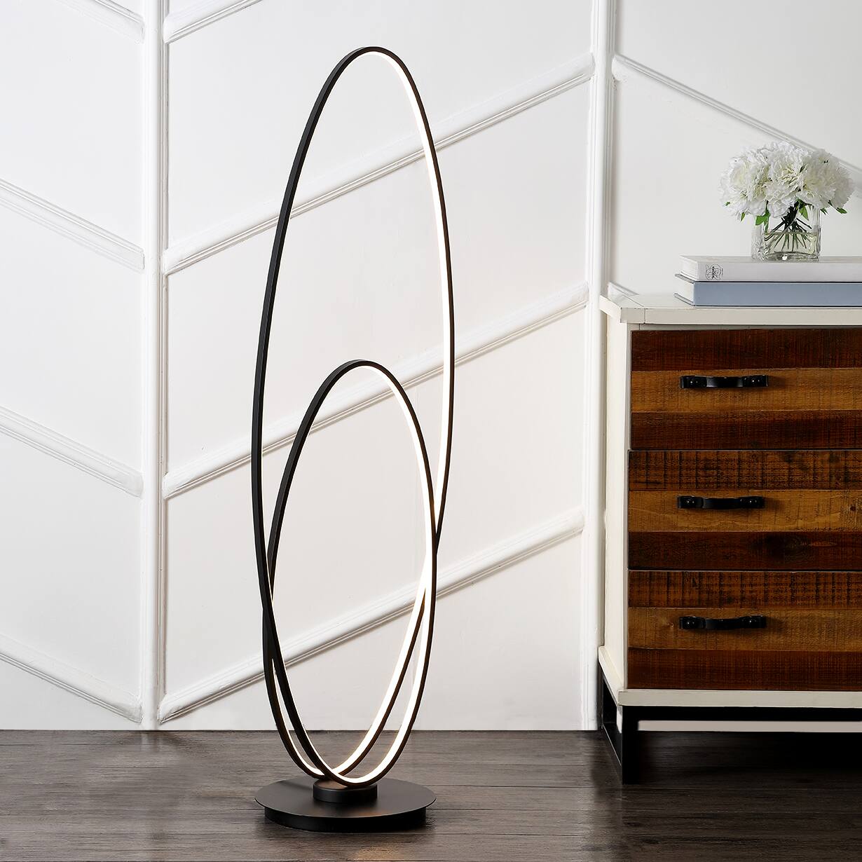 Alt View 1. Jonathan Y - Looper 47" Metal Modern Contemporary Oval Dimmable Integrated LED Floor Lamp, Black - Black.