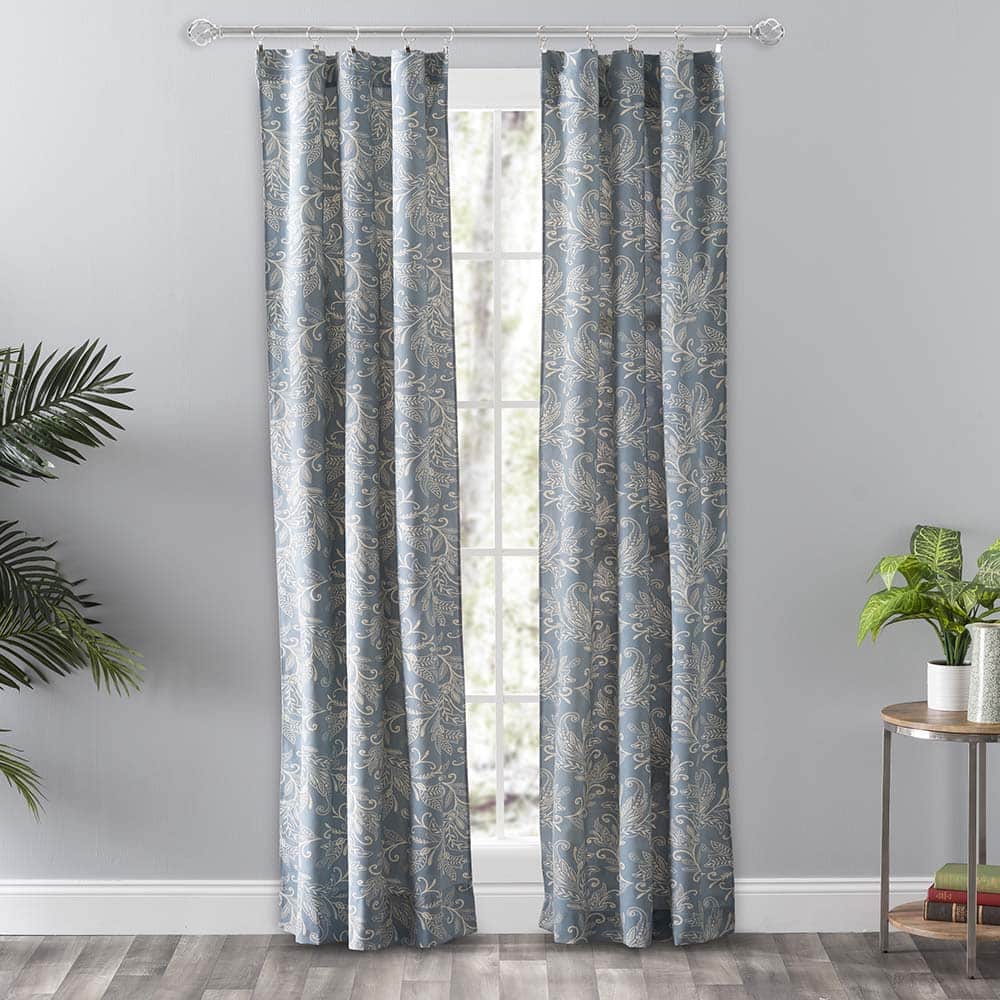 Ellis Curtain - Lexington Leaf Pattern on Colored Ground Curtain Pair with Ties 56"x84" - Blue