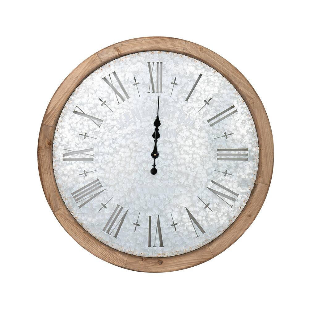 Angle. BreeBe - D32.3' Grant Oversized Wall Clock with Fir Wood Frame - Brown+Gray.
