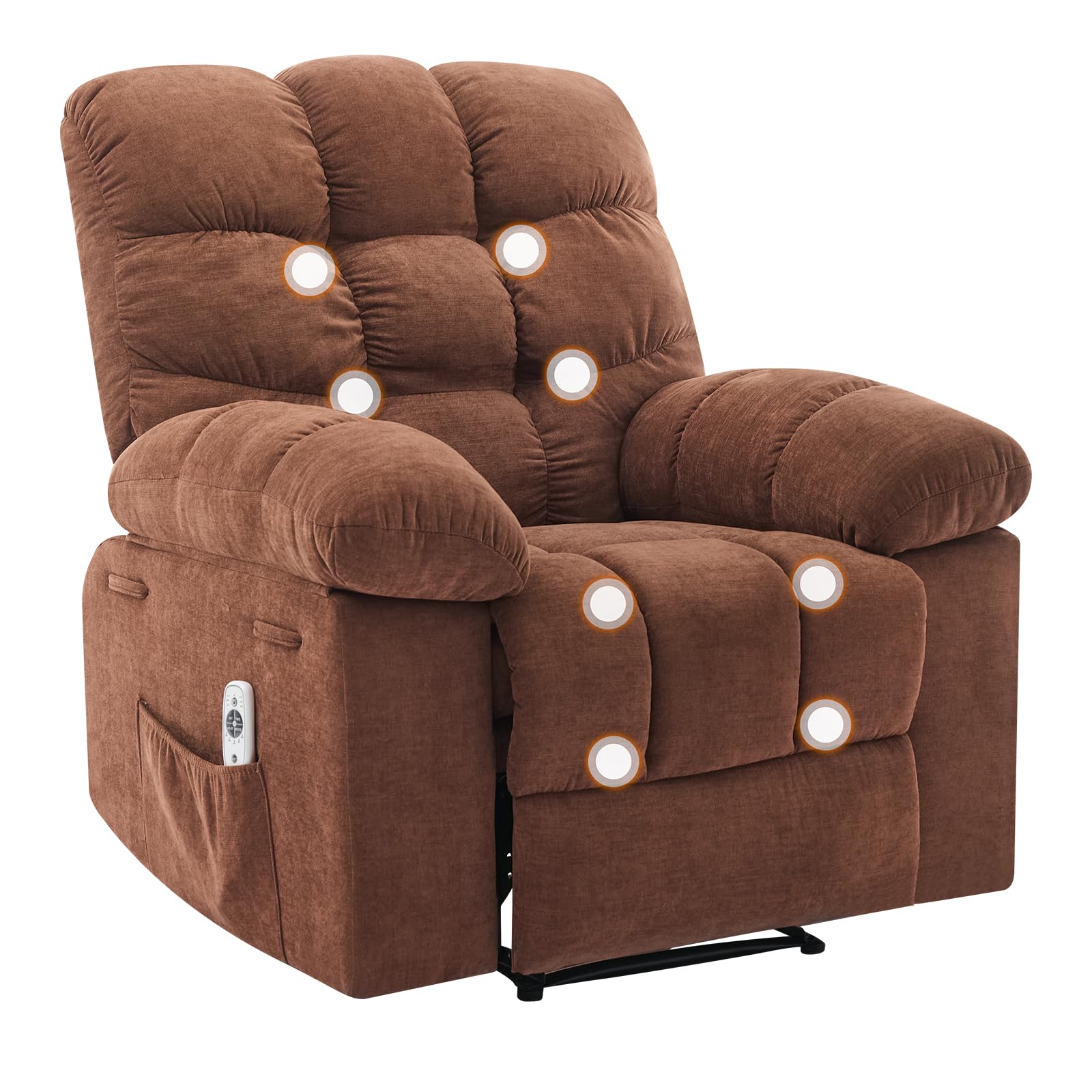 Front. Babevy - 35.4" Wide Oversized Manual Recliner with Massage and Heat, Fabric Recliner Chair with 2 Side Pockets - Brown.
