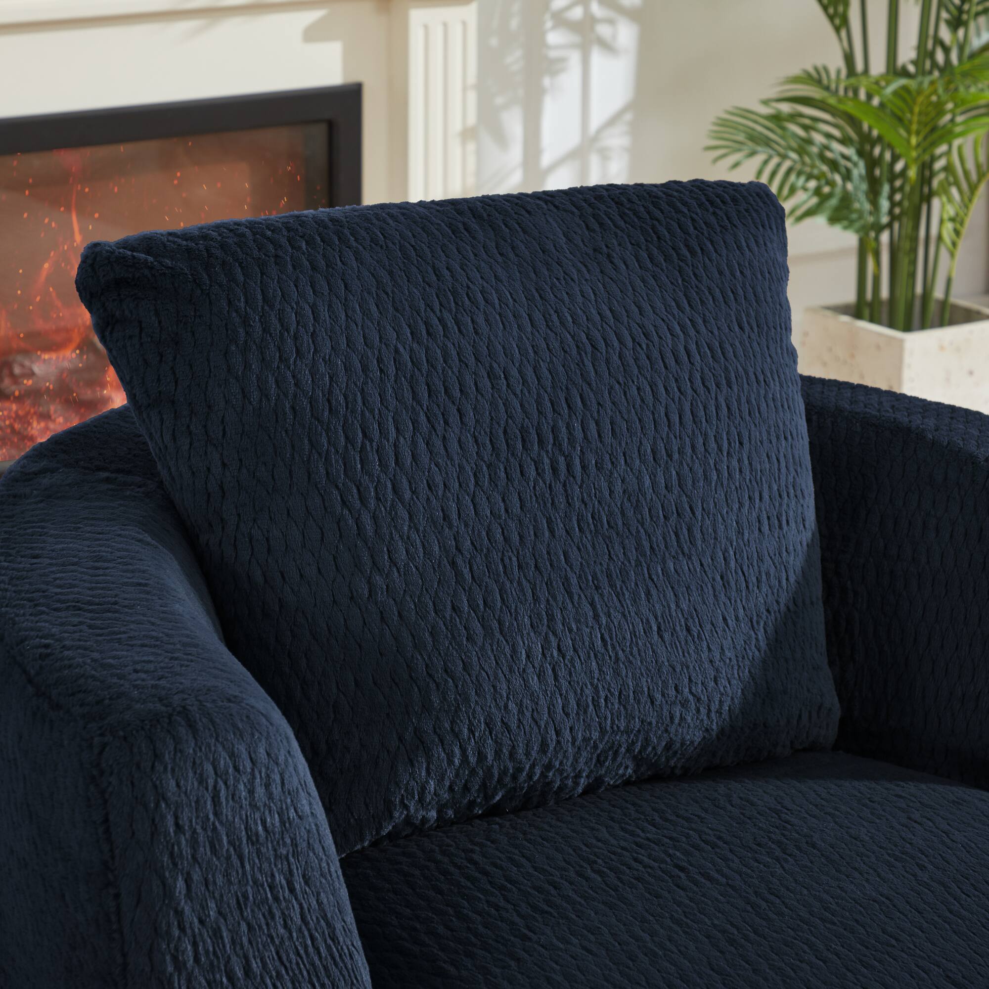 Back. GOODSILO - Modern 360-Degree Swivel Accent Chair with Plush Comfort and Sturdy Base for Living Spaces - Dark Blue.