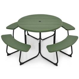 SlickBlue - All-Weather Outdoor Table – 8-Seater Picnic Table with Umbrella Hole - Green