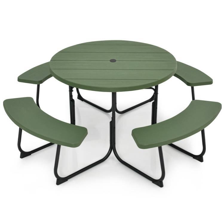 Front. SlickBlue - All-Weather Outdoor Table – 8-Seater Picnic Table with Umbrella Hole - Green.