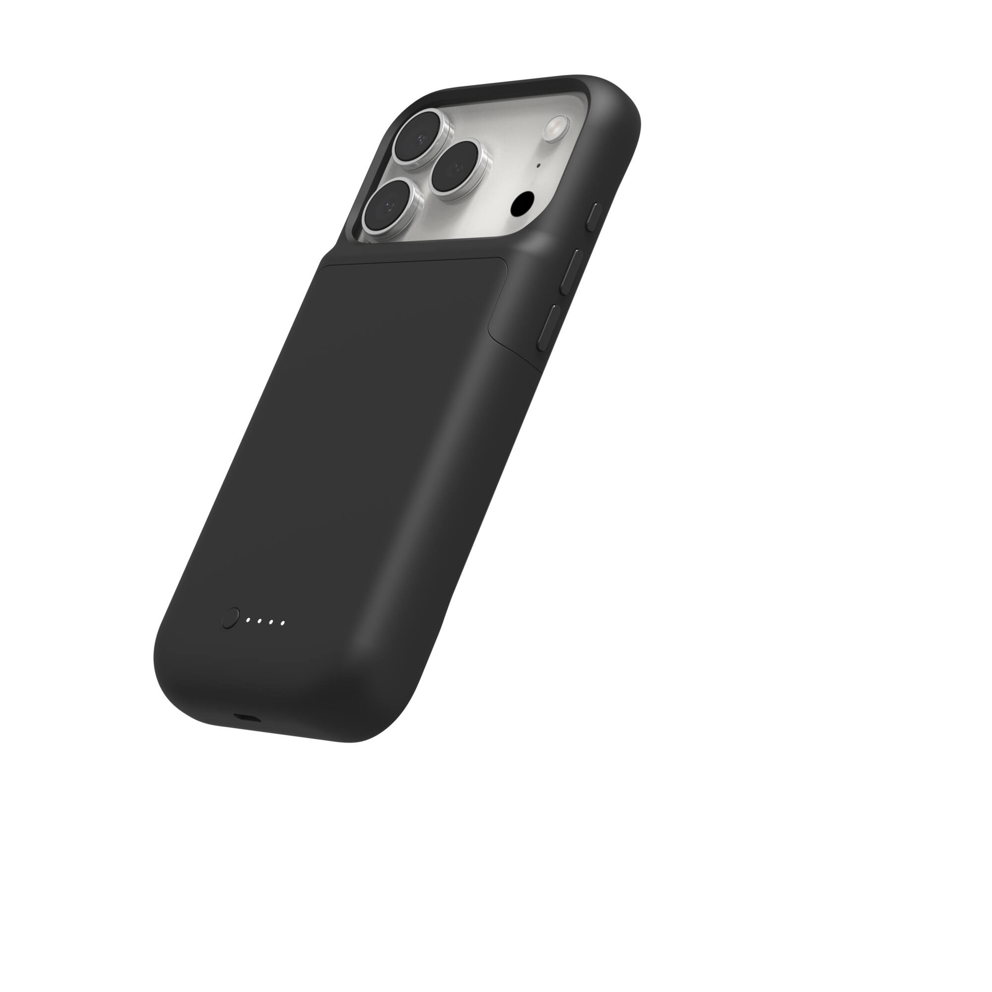 The image shows a black phone case designed for a smartphone with a triple camera setup.