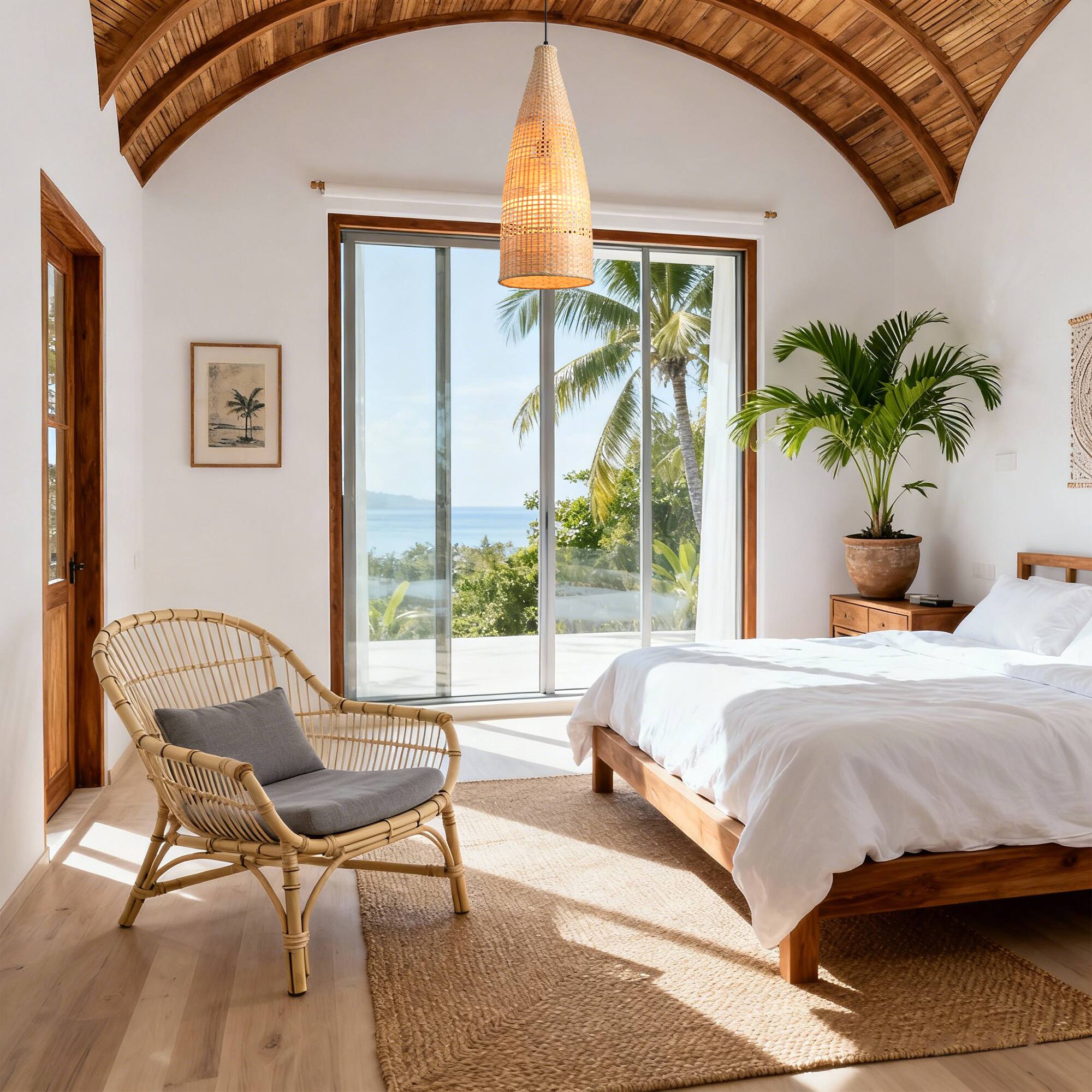 Left. Parrot Uncle - 1-Light Rustic Brown Bamboo Vintage Hand-Woven Dome Pendant Lamp.