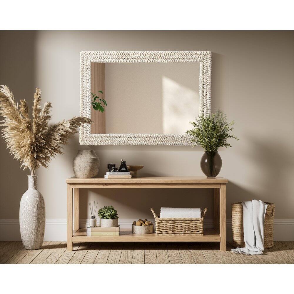 Alt View 3. Elegant Decor - Rectangle Cornhusk Mirror 30x42 in Linen White - Linen White.