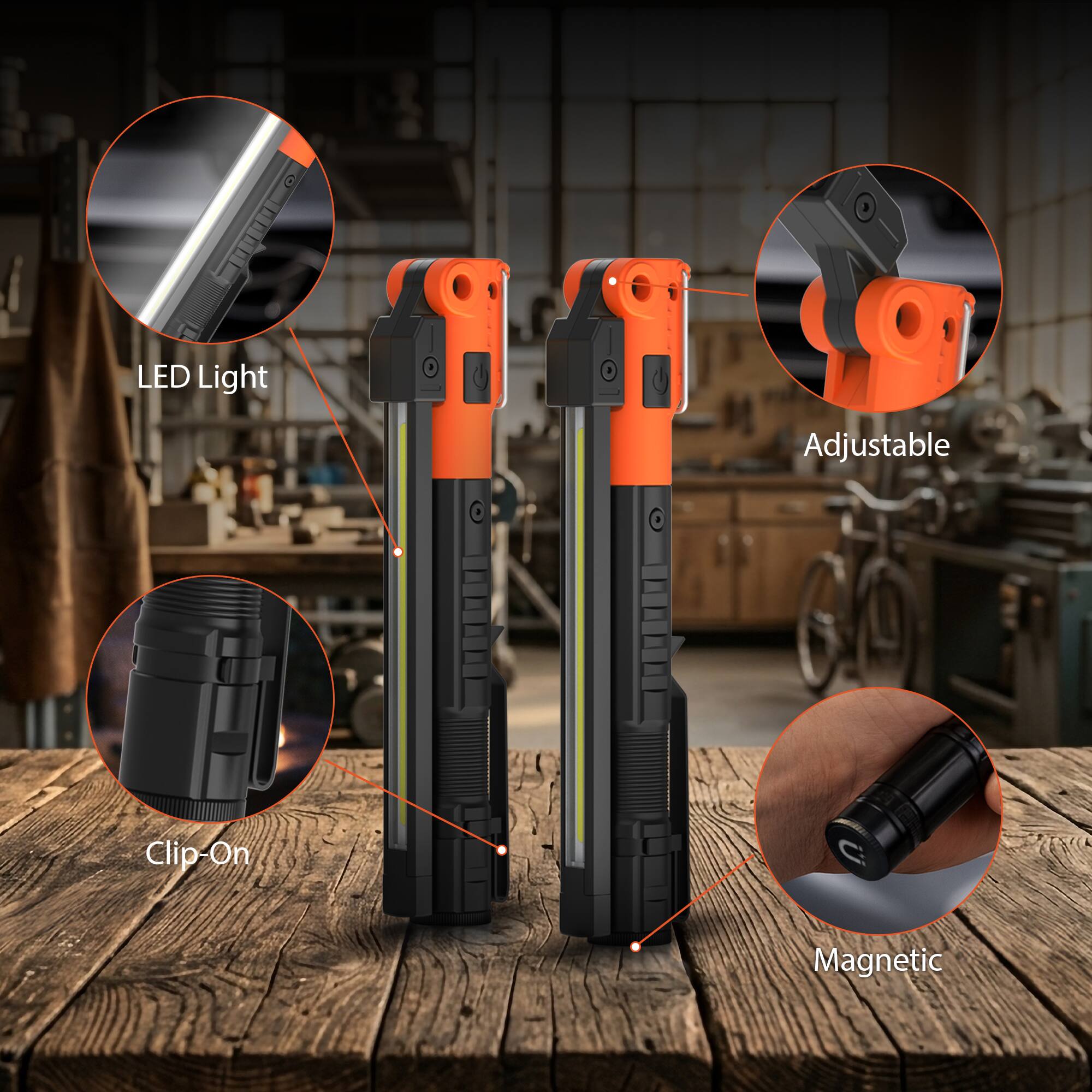LED Light  
Adjustable  
Clip-On  
Magnetic