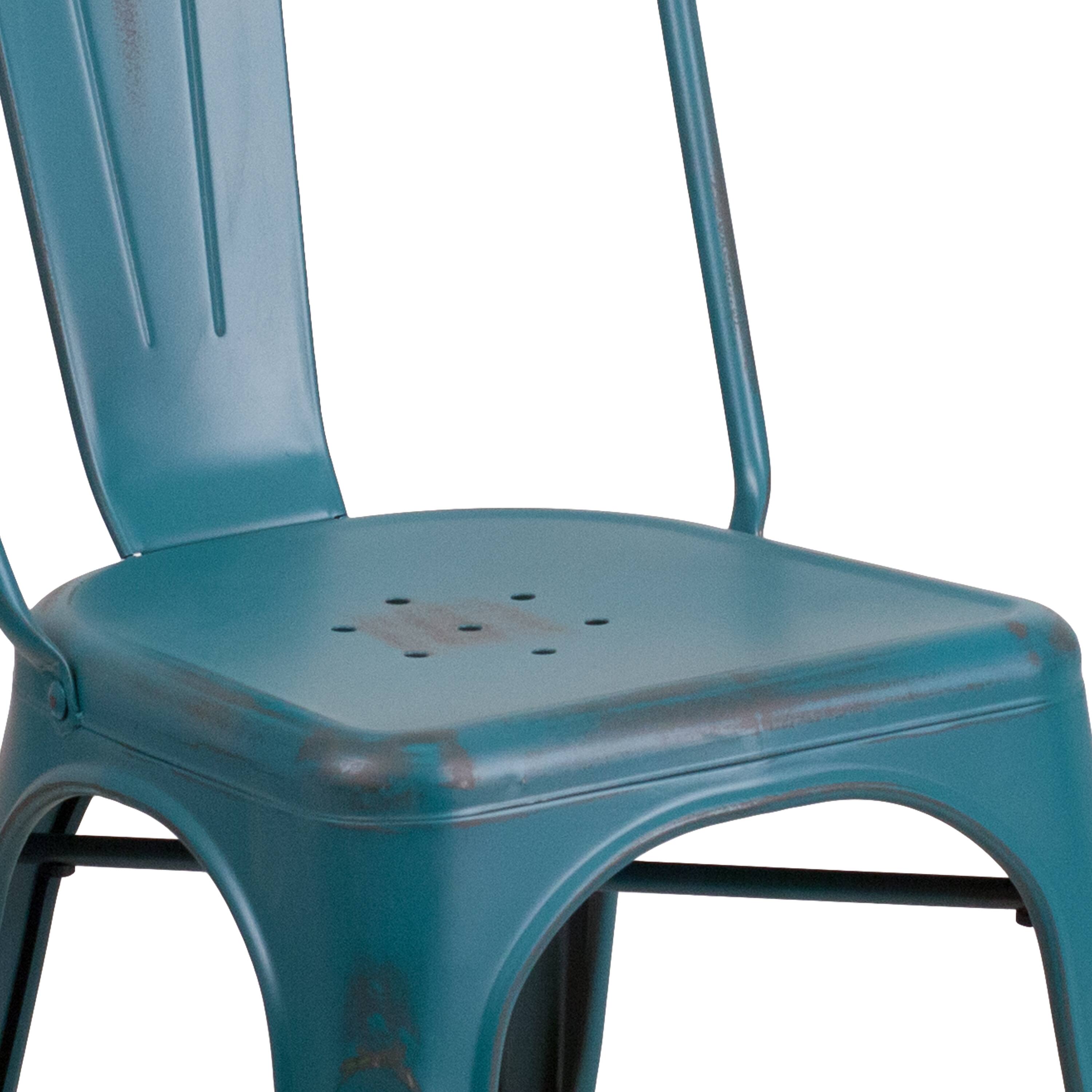 Alt View 9. Emma + Oliver - Commercial Grade Distressed Colorful Metal Indoor-Outdoor Stackable Chair - Kelly Blue-Teal.