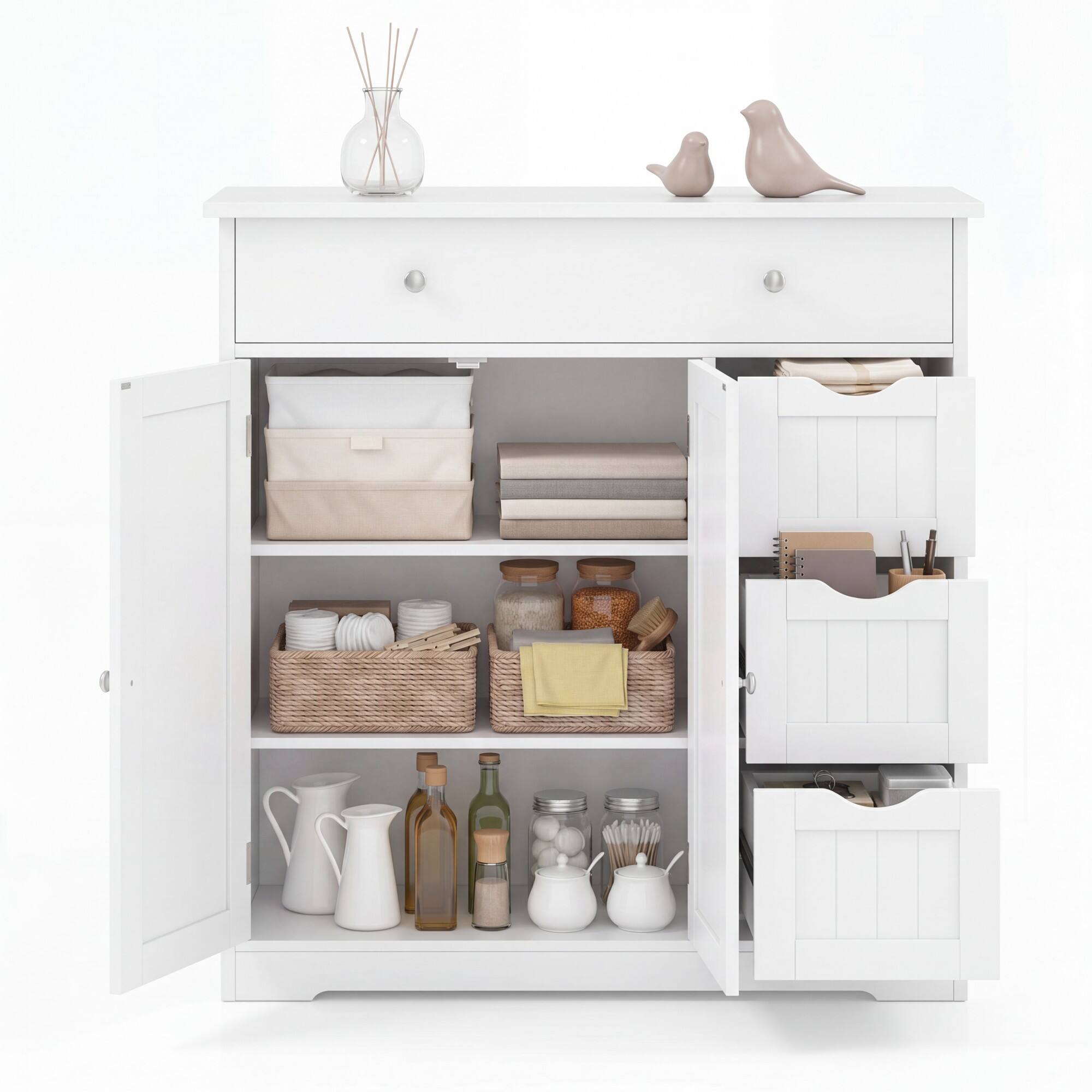 Alt View 1. Costway - Costway Bathroom Floor Cabinet, Storage Cabinet with 4 Drawers,2 Doors&Adjustable Shelf - White.