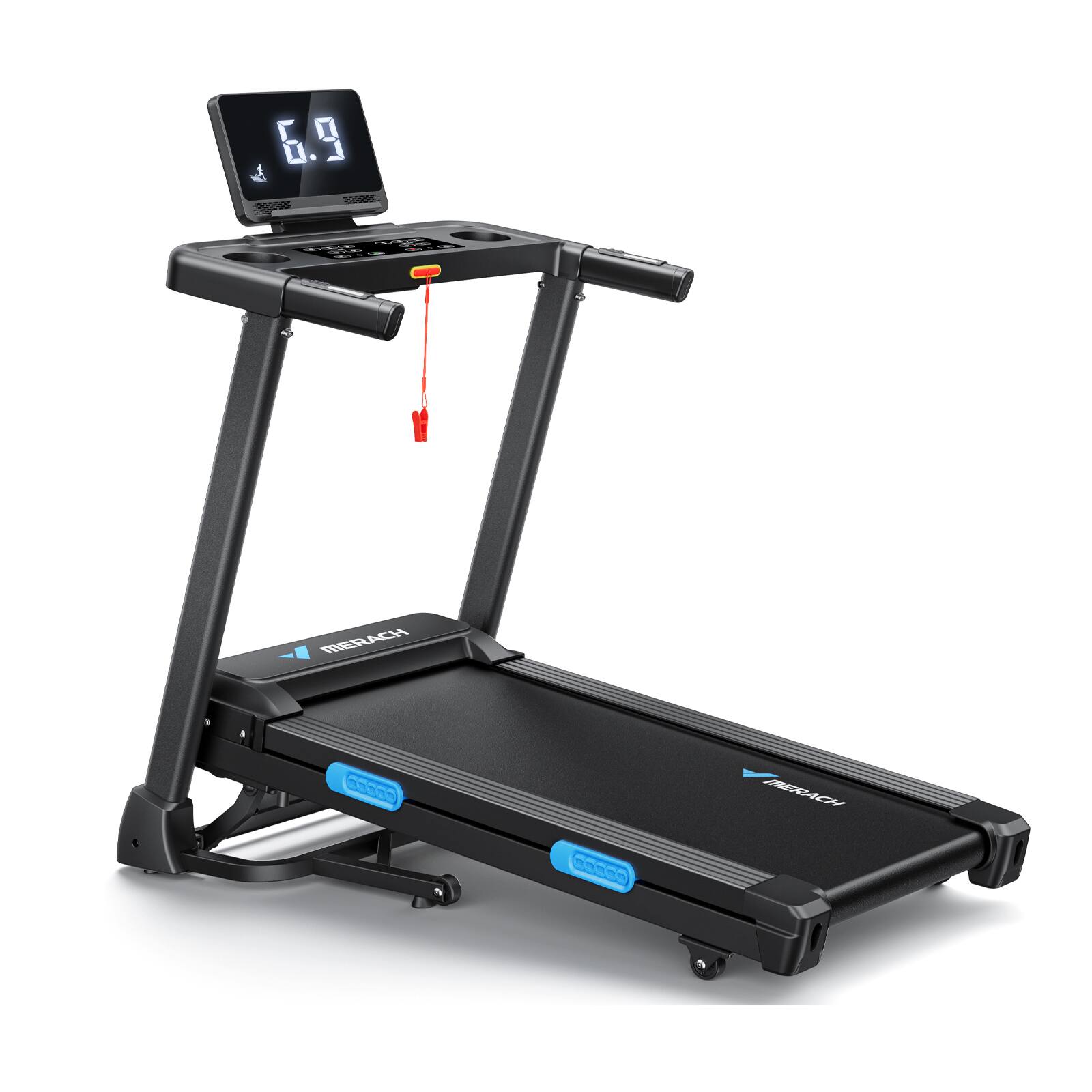 MERACH - Foldable Treadmill with 15% Auto Incline 7.5MPH Quiet Treadmills for Home - Black