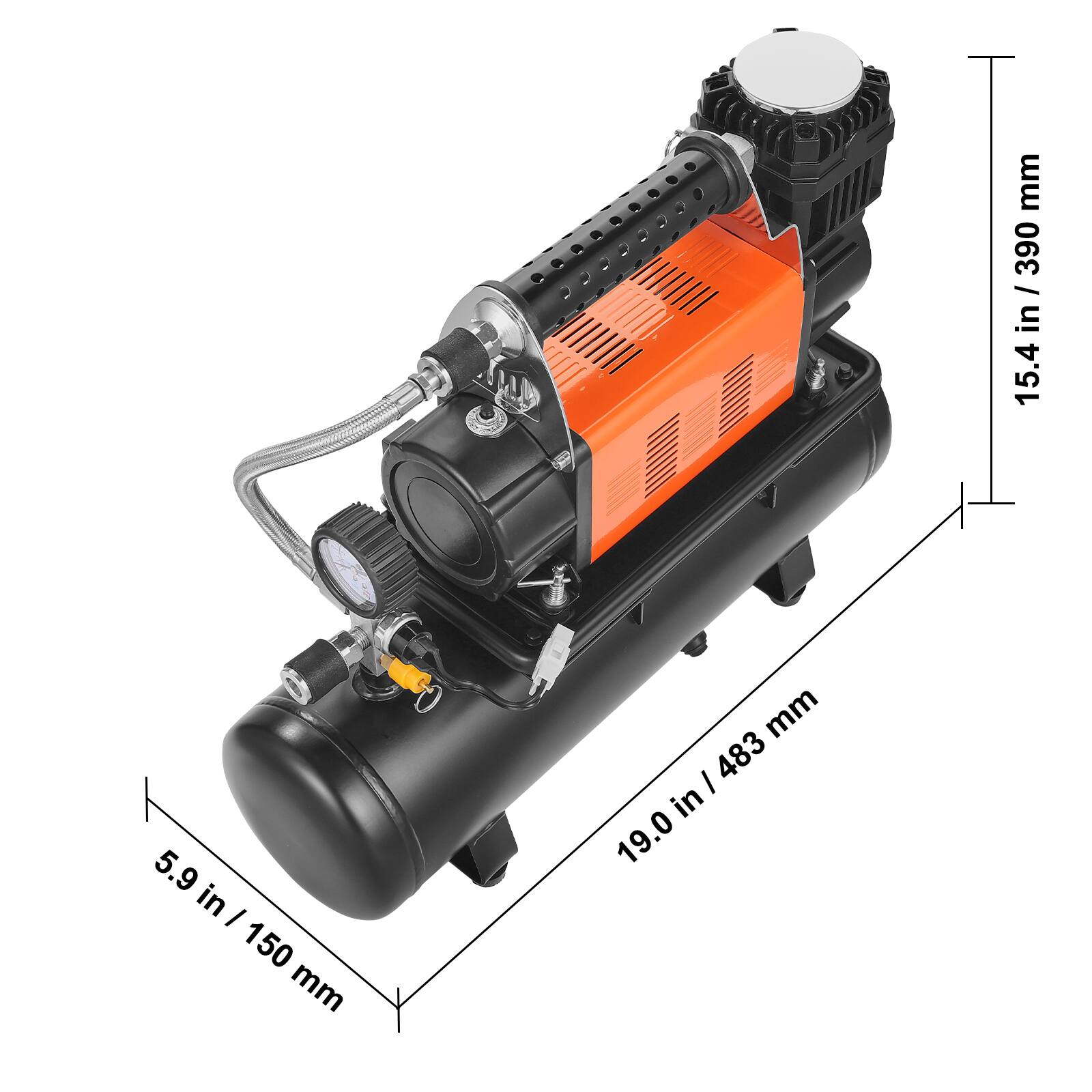 15.4 in / 390 mm  
5.9 in / 150 mm  
19.0 in / 483 mm