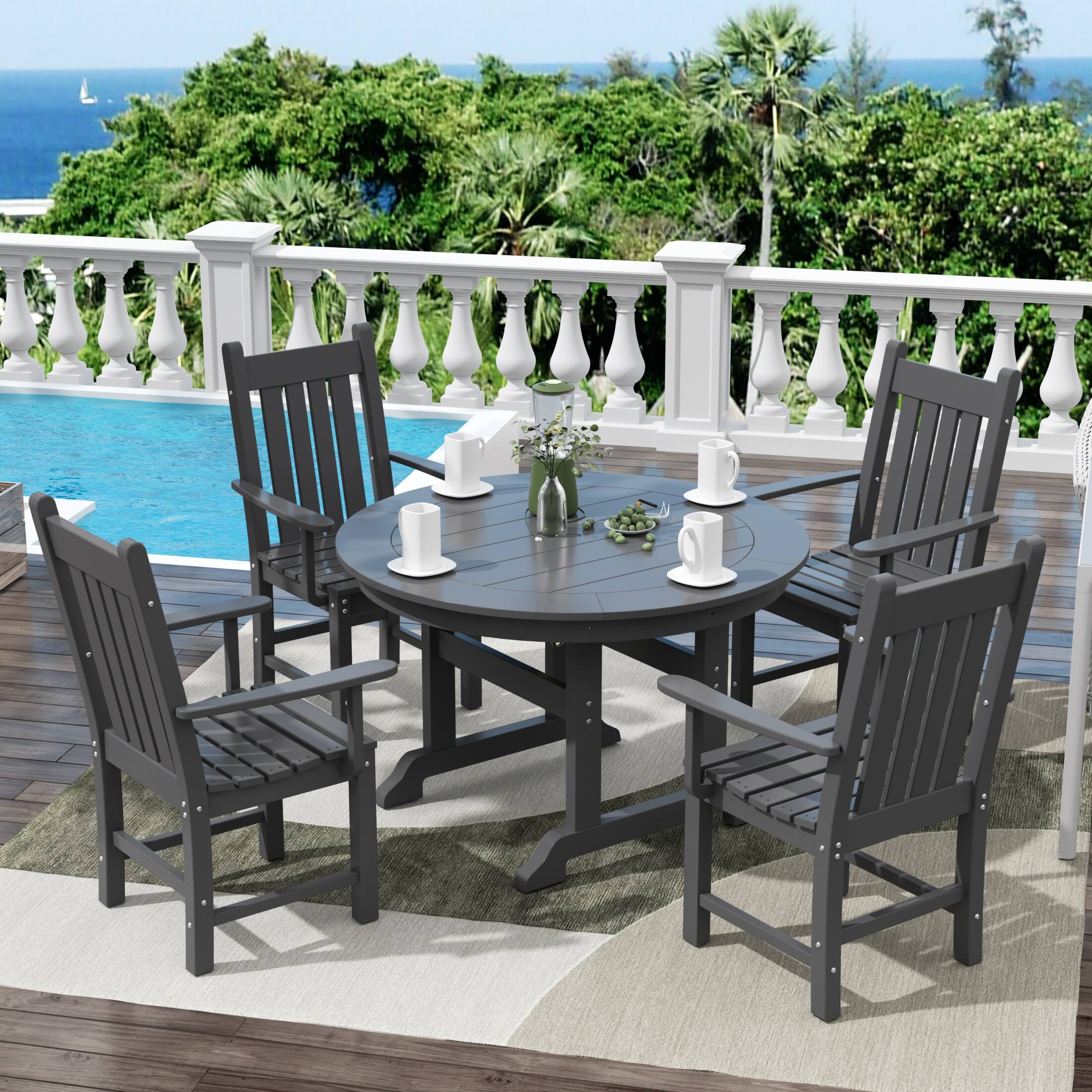 Angle. WestinTrends - WestinTrends Malibu 5 Piece Outdoor Patio Dining Set Outdoor Round Table and Armchair Set - Gray.