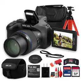 Minolta - DiMAGE MN68Z 20MP 4K Ultra HD 68x Optical Zoom Bridge Camera Black + More