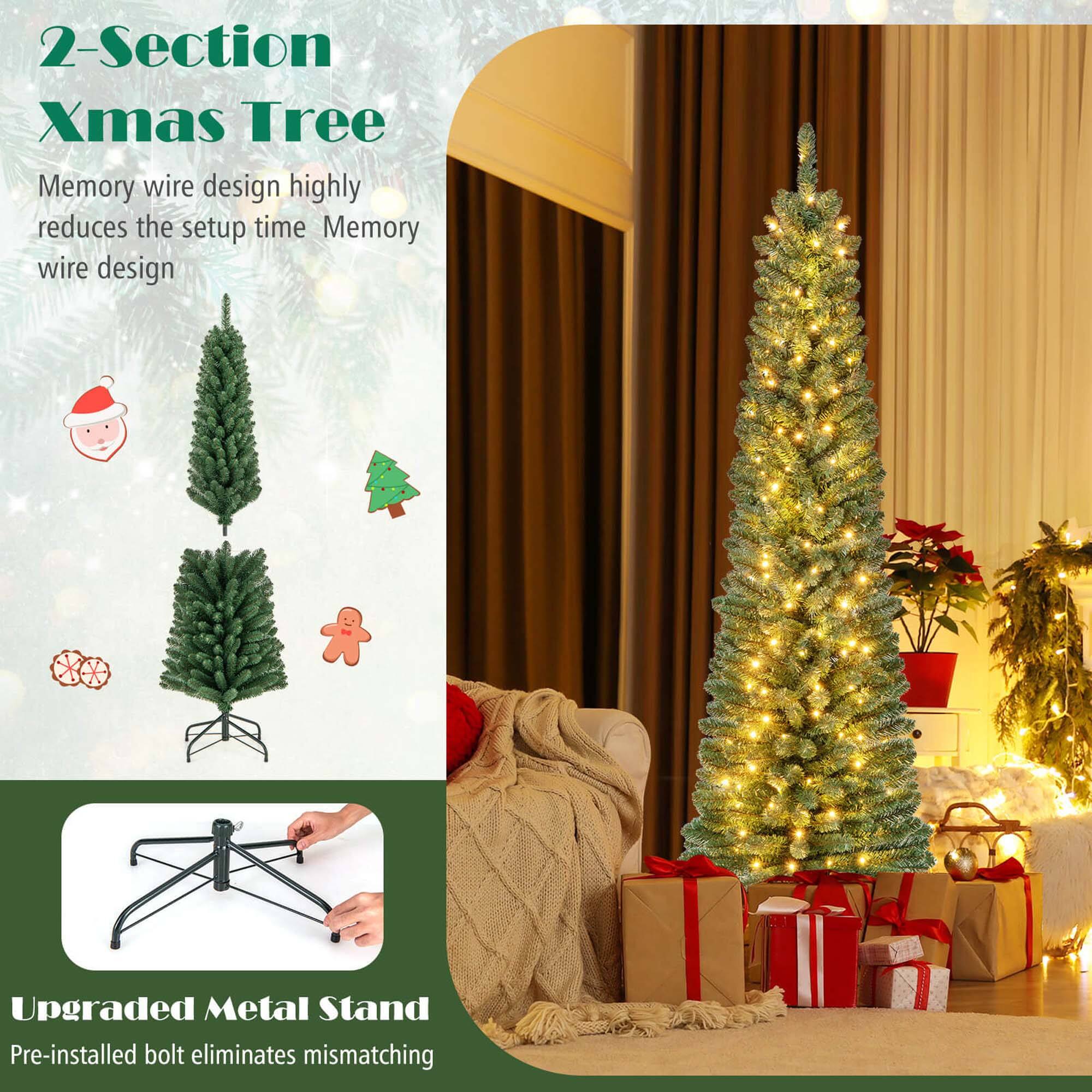 2-Section Xmas Tree, Memory wire design, Upgraded Metal Stand, Pre-installed bolt eliminates mismatching