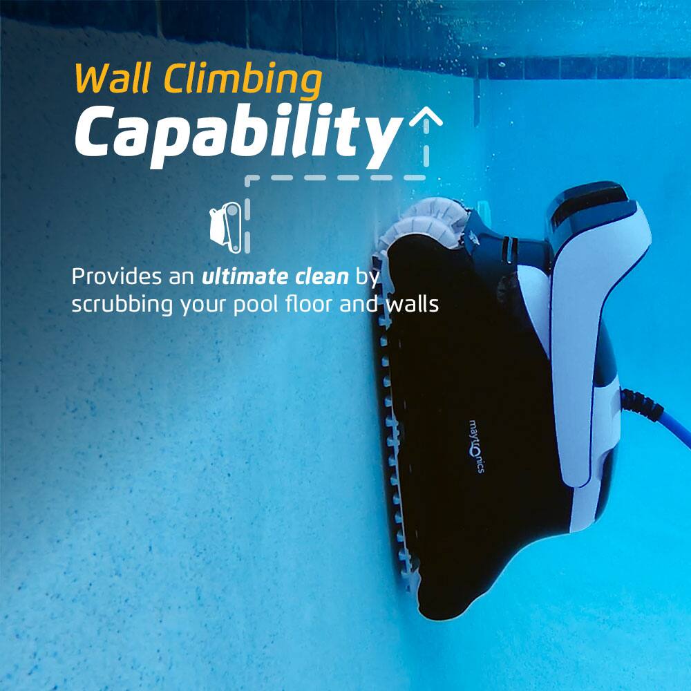 Wall Climbing Capability Provides an ultimate clean by scrubbing your pool floor and walls. Maytronic's nics.