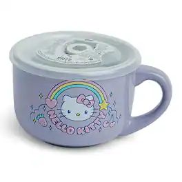 Silver Buffalo - Sanrio Hello Kitty Rainbow 24-Ounce Ceramic Soup Mug With Vented Lid - Purple
