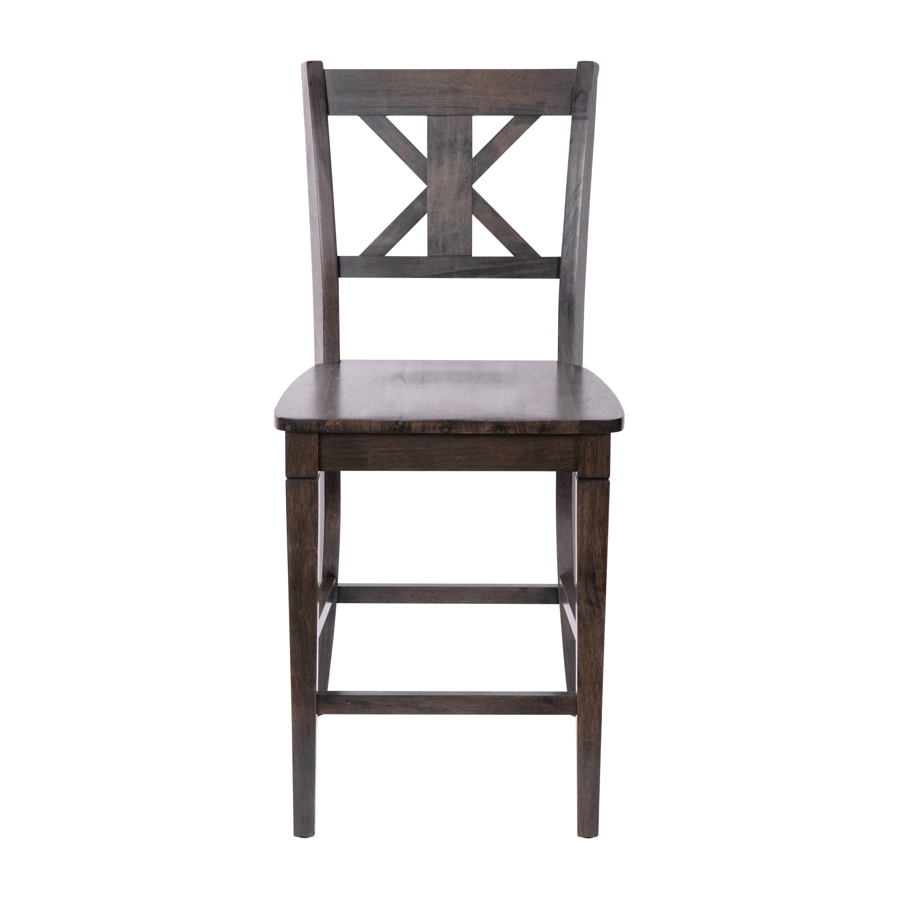 Alt View 10. Emma + Oliver - Lara Set of 2 Wooden Modern Farmhouse Bar Height Dining Stool with Decorative Carved Backrest and Wood Seat - Gray Wash Walnut.