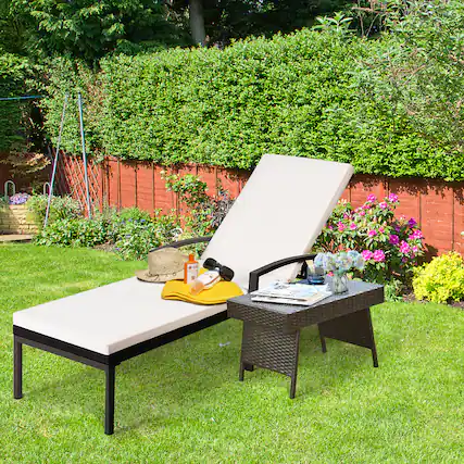 Front. Gymax - Gymax Adjustable Rattan Chaise Recliner Lounge Chair Patio Outdoor w/ Cushion - Brown.