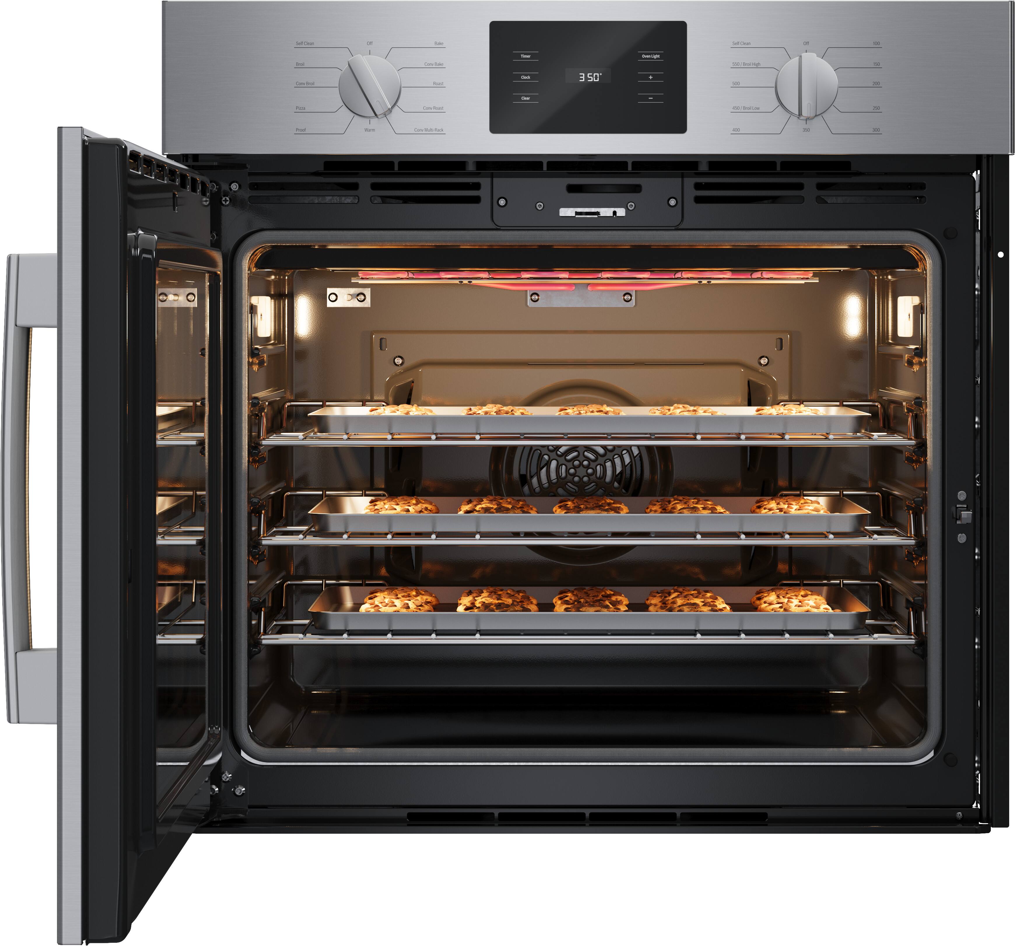Alt View 2. Bosch - 500 Series 30" 4.6 Cu. Ft. Built-In Single Electric True Convection Wall Oven with Left Opening Door - Stainless Steel.