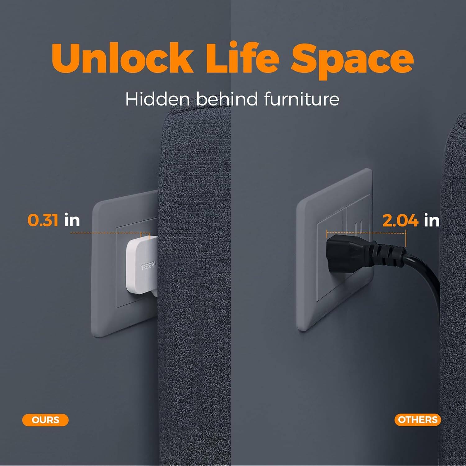 Unlock Life Space  
Hidden behind furniture  

0.31 in  
2.04 in  

OURS  
OTHERS