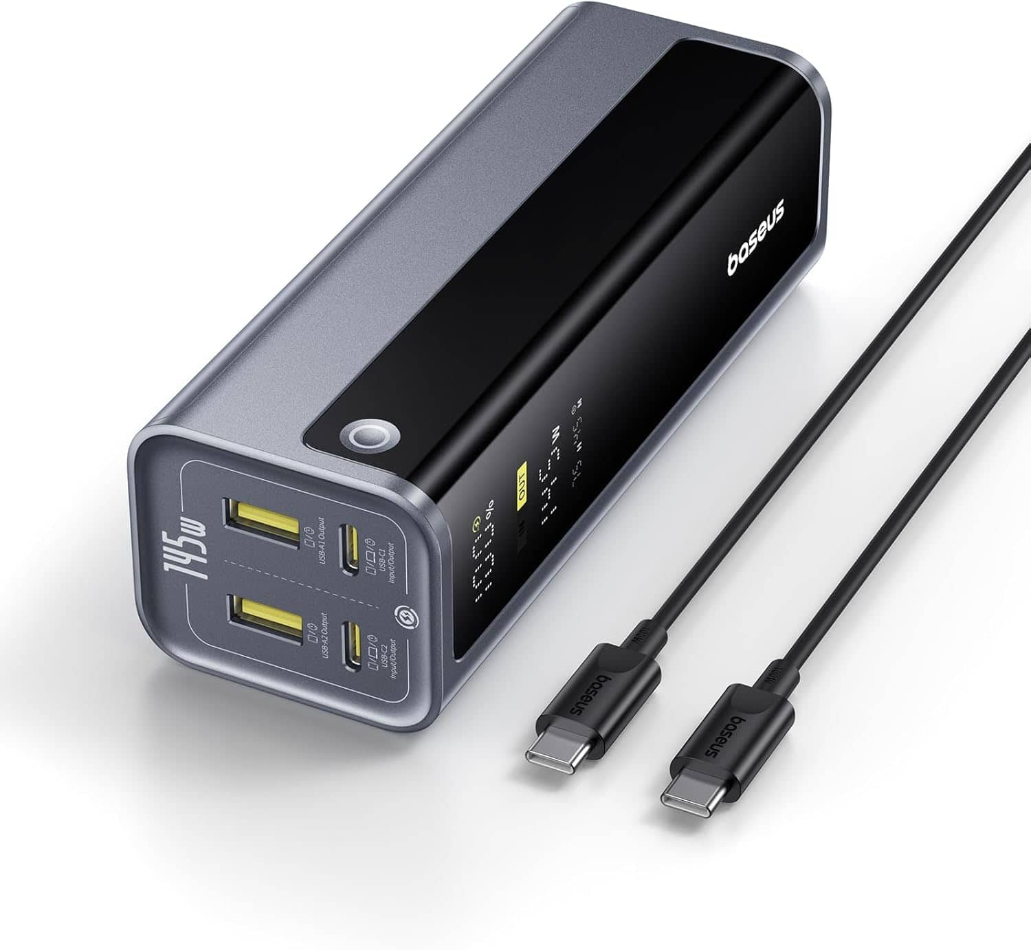 Baseus - 145W Power Bank, 20,800mAh 4-Port Laptop Portable Charger (77Wh), PD Fast Charging Battery Pack Digital Display - Black