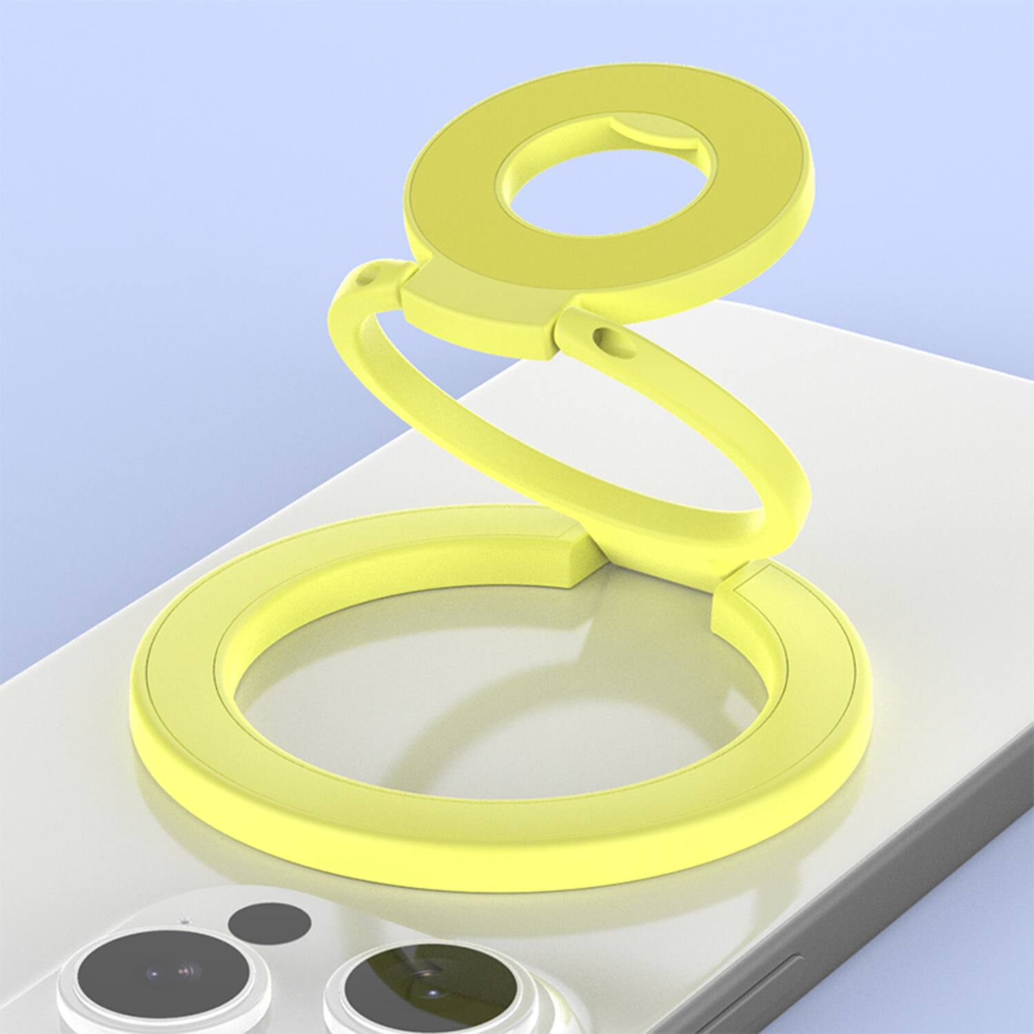 Angle. Dteck - Three-Foldable Double-Sided Phone Kickstand,Car Mount Compatible,Mag Safe Magnetic Phone Ring Stand,Metal Phone Holder - Yellow.