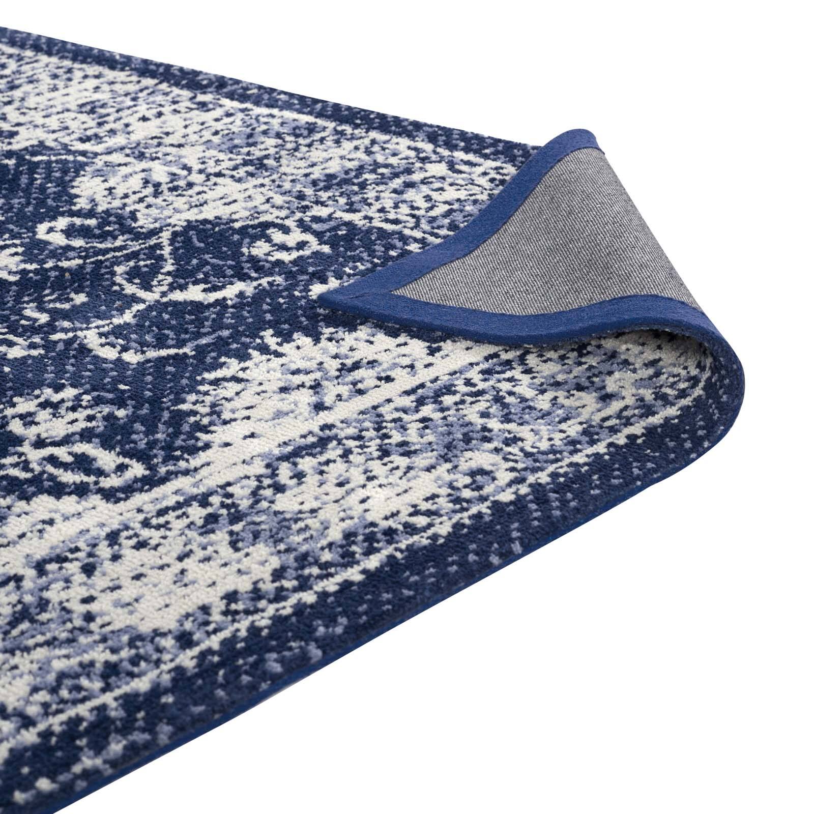 Alt View 3. Modway - Kazia Distressed Floral Lattice Area Rug - Dark Blue and Ivory.