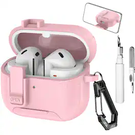 Dteck - Case for Samsung Galaxy Buds 3/3 Pro/3 FE with Phone Holder & Keychain,Leather Texture Earbuds Cover for Man Women - Pink