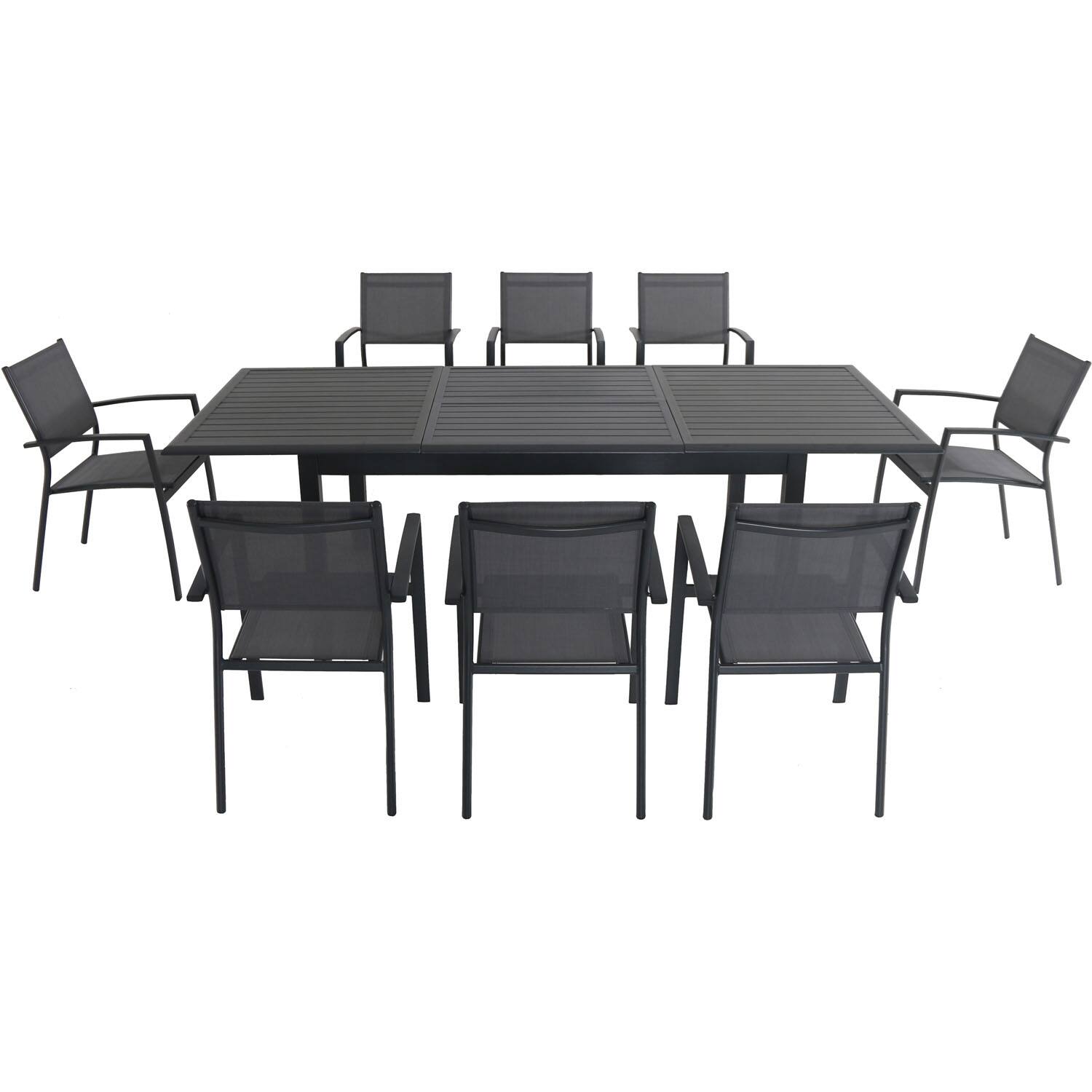 Front. Hanover - Cameron 9-Piece Expandable Dining Set with 8 Sling Dining Chairs and a 40" x 94" Table - Gray/Gray.