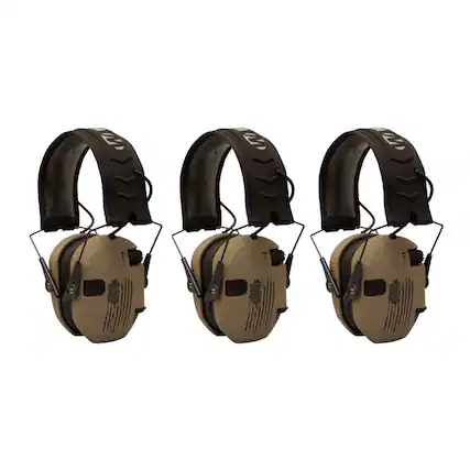 Front. Walkers - Walker’s Razor Shooting Muffs (Distressed Flag) 3-Pack - Tan.