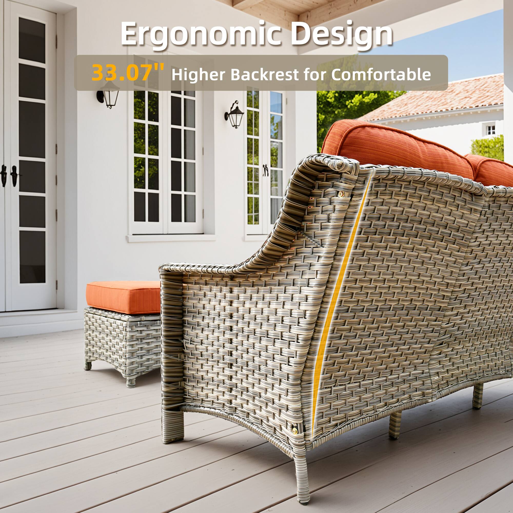 Ergonomic Design  
33.07" Higher Backrest for Comfortable