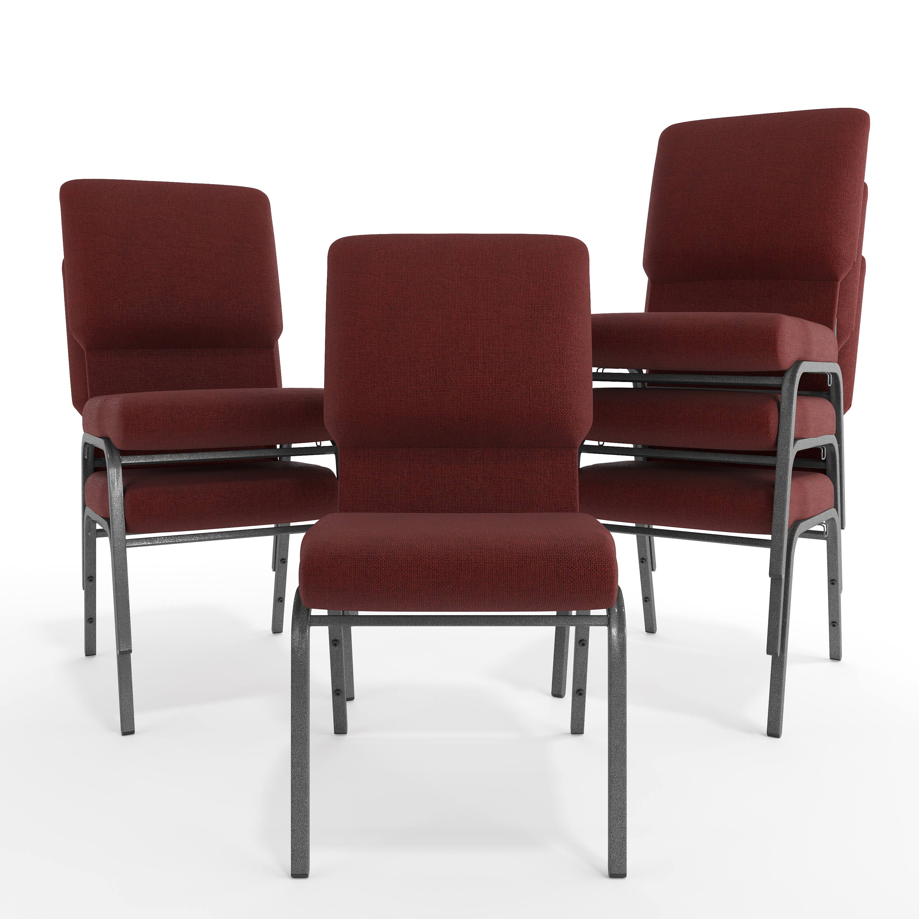 Alt View 10. Emma + Oliver - Church Chairs 18.5 in. Wide - Maroon Fabric/Silver Vein Frame.