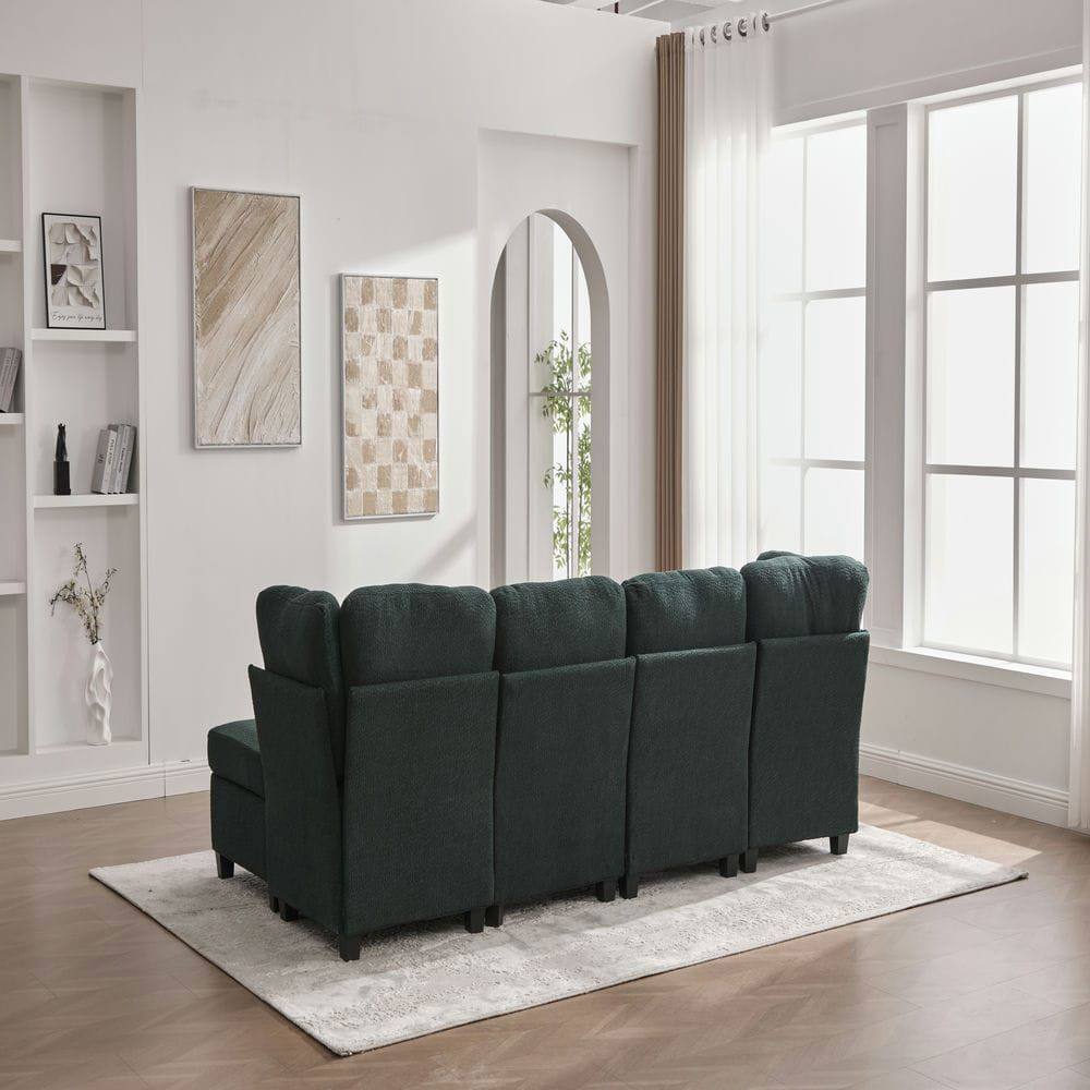 Alt View 7. Kadyn - U-Shaped 6-Seat Sectional, Configurable Modular Couch with Chaise and Storage Ottoman, Emerald - Green.