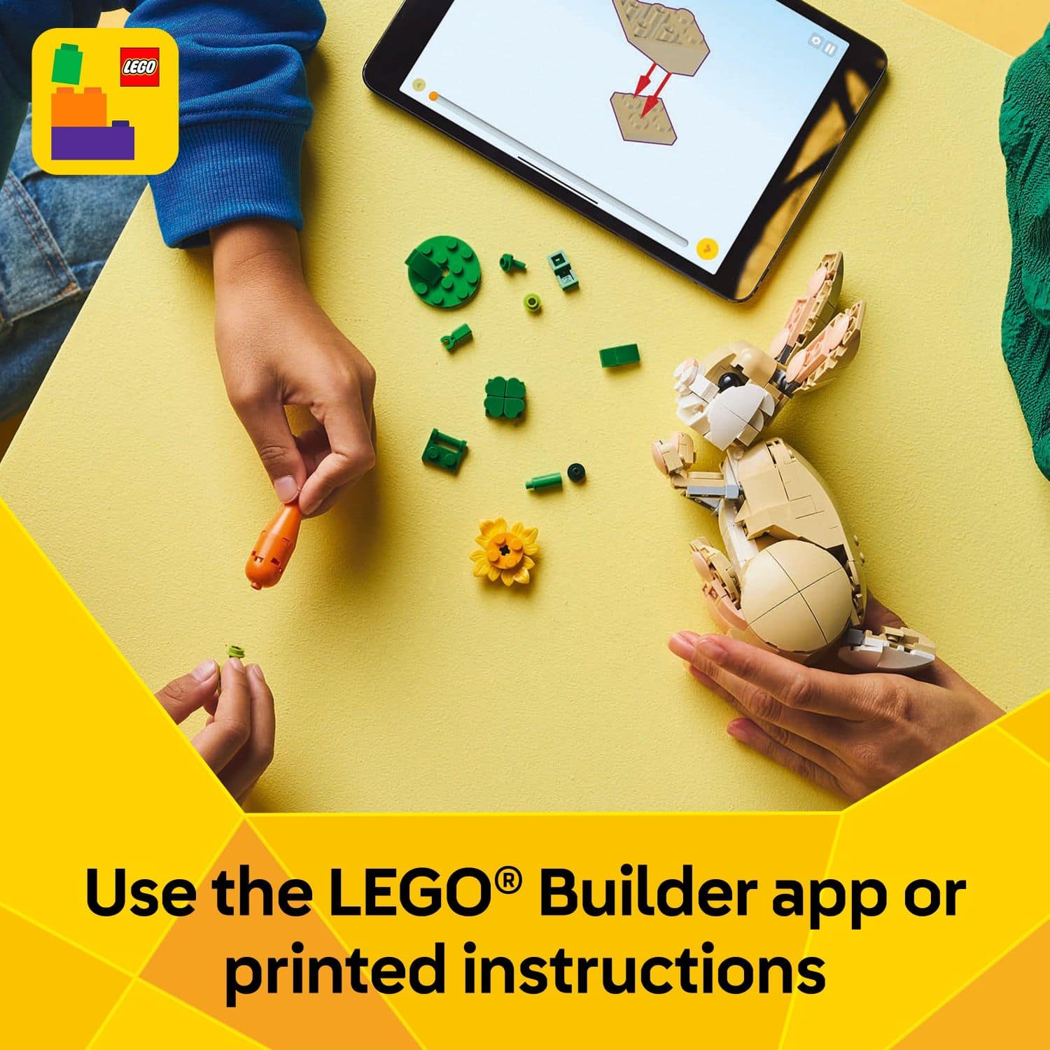 Use the LEGO Builder app or printed instructions.