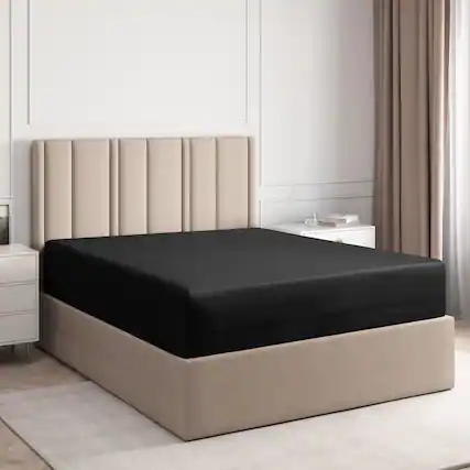 Front. CGK Linens - Premium Fitted Sheet Ultra Soft & Breathable - Deep Pocket for 8"-16" Mattresses - King - Black.