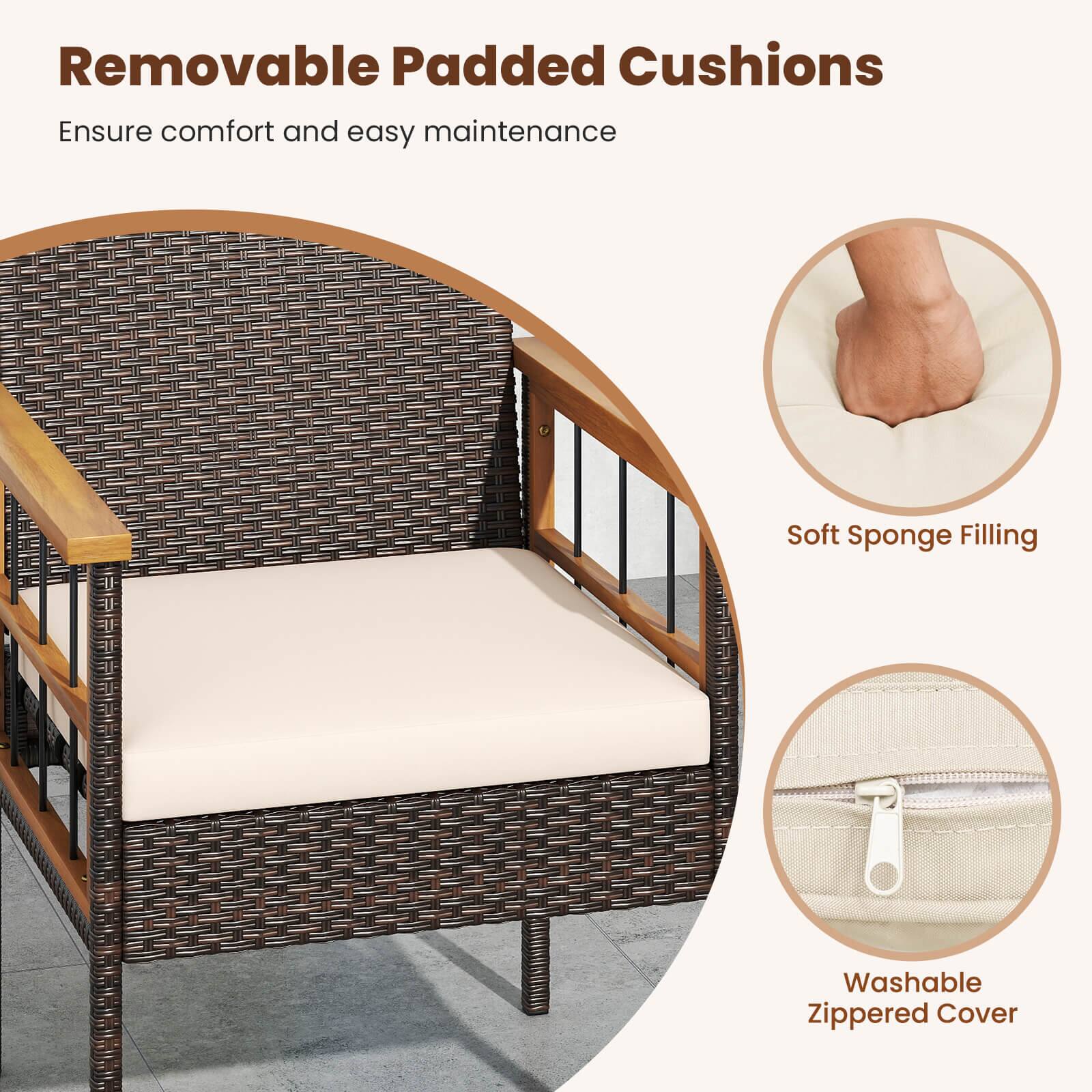 Removable Padded Cushions  
Ensure comfort and easy maintenance  

Soft Sponge Filling  

Washable Zippered Cover