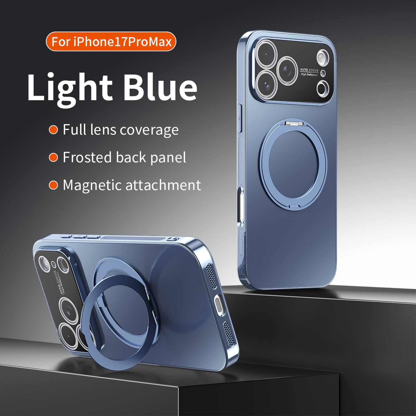For iPhone17ProMax Light Blue Full lens coverage Frosted back panel Magnetic attachment