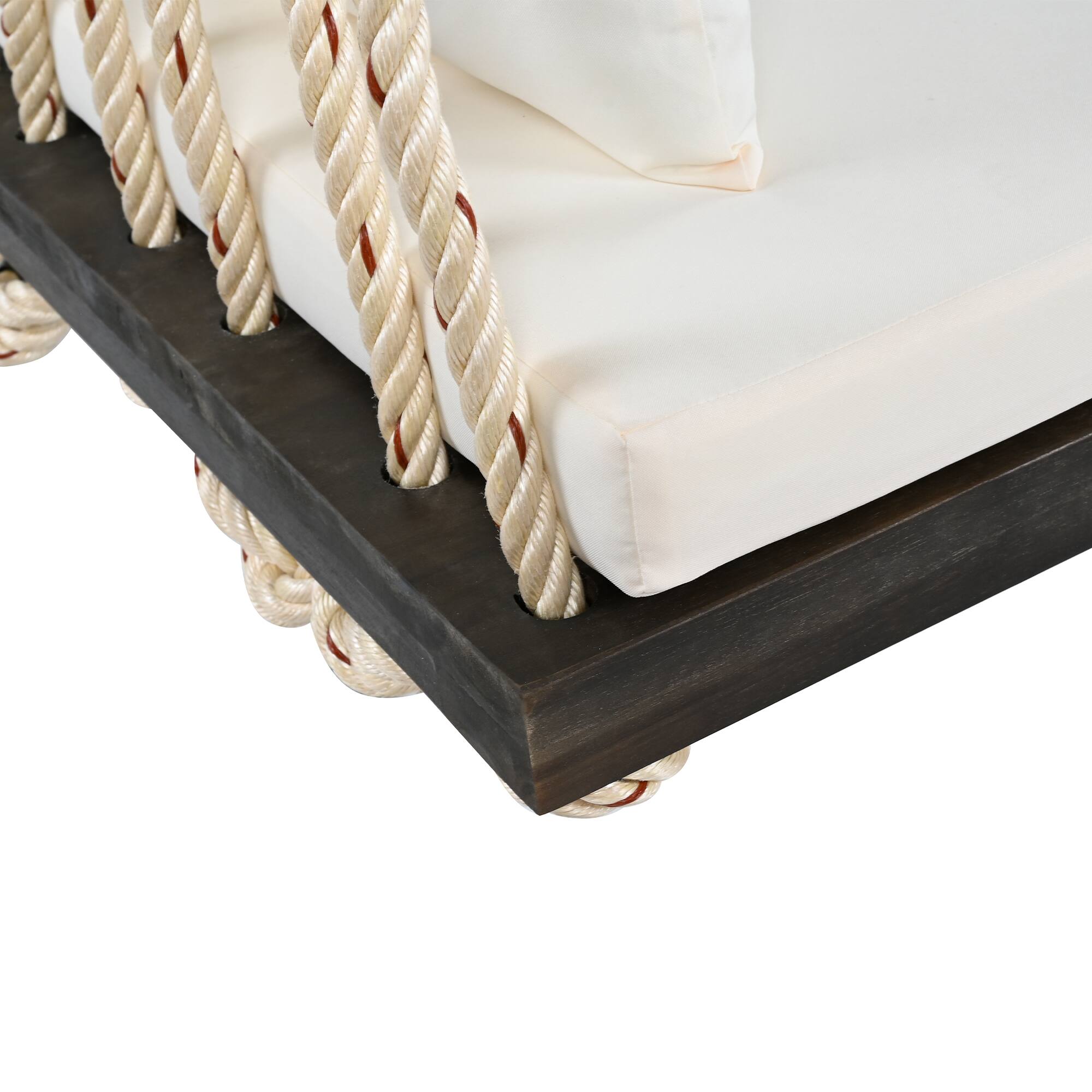 Alt View 7. GOODSILO - Acacia Wood Patio Swing Chair - Hanging Porch Bench with Cushion & Ropes for Garden, Backyard, Lawn - Brown.