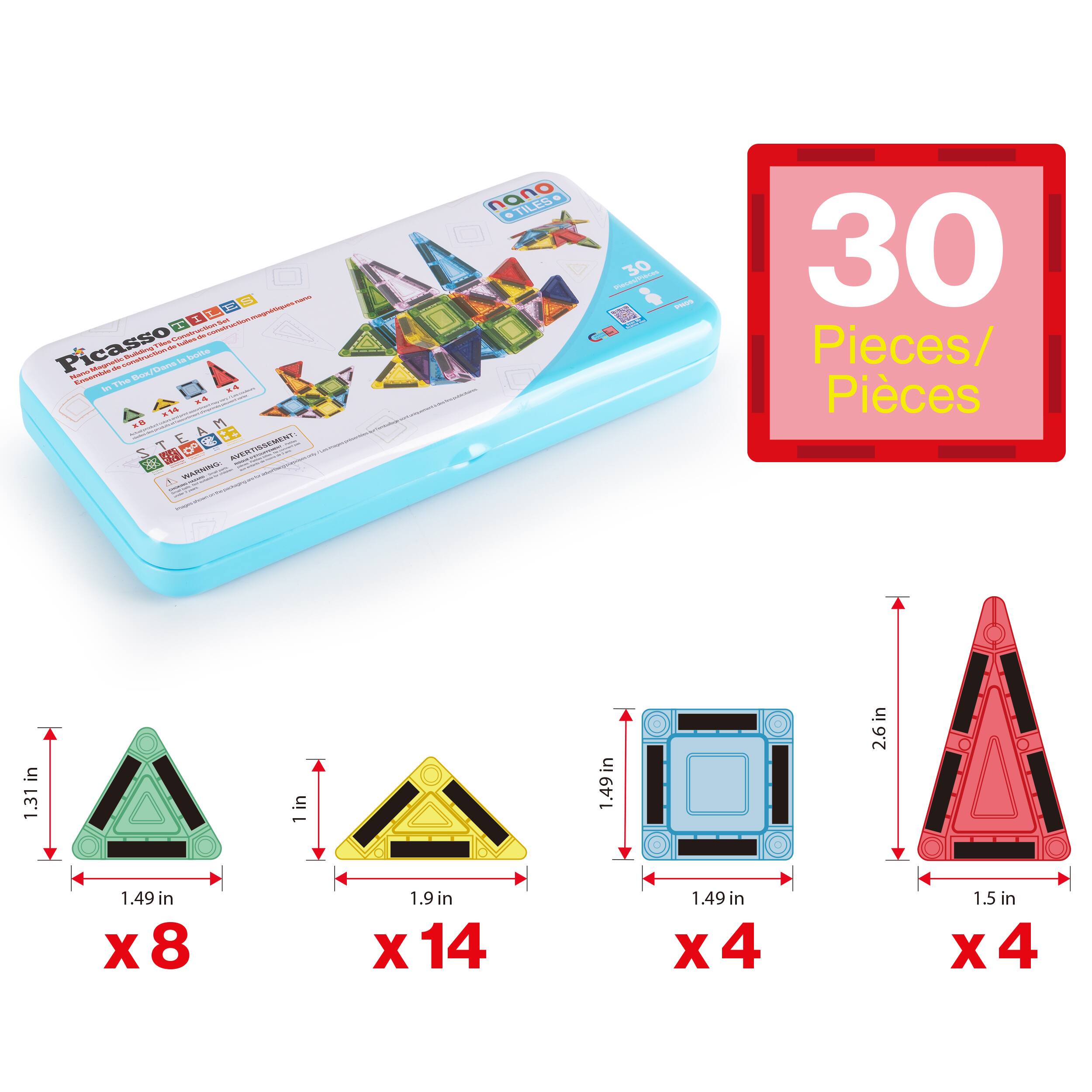 T I : - - Picasso - ie - - 14 SOTE - RN Crus /0 t . 1 A t T 2 MEUTSEMEN S0 C I : : A NEnu : + I - I nano TILES - F 30 I 30 Pieces/ Pices in 1.31 in - in 1.49in in 2.6 in 1.49 in X 8 1.9 in X 14 1.49 in x4 1.5 in x4