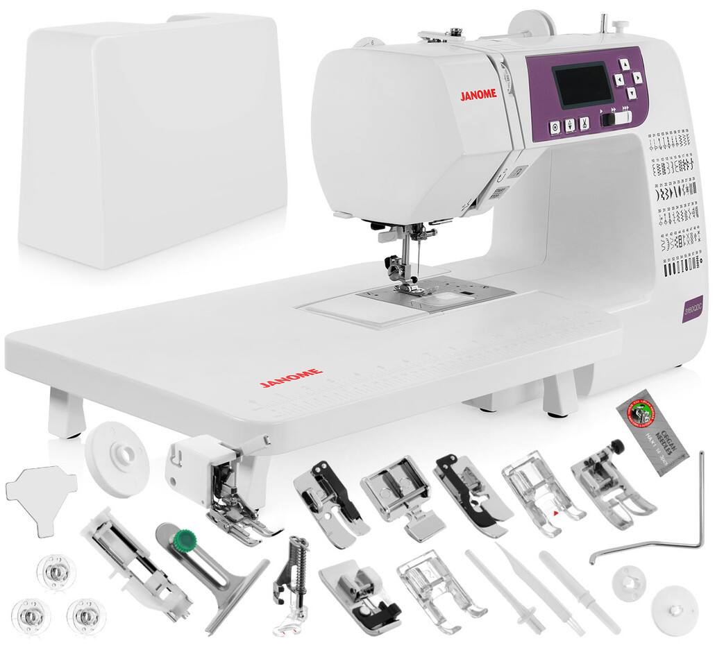 Janome - 3160QDC-G Computerized Quilting and Sewing Machine - Includes Quilt Kit (Even Feed Foot, 1/4" Seam Foot and More) - White/Purple