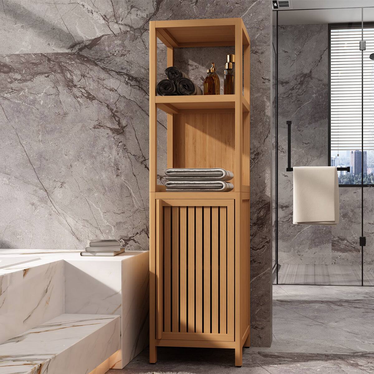 Alt View 2. Boyel Living - Large Capacity Bamboo Storage Cabinet with Shelves Multifunctional Organizer for Small Spaces - Natural.