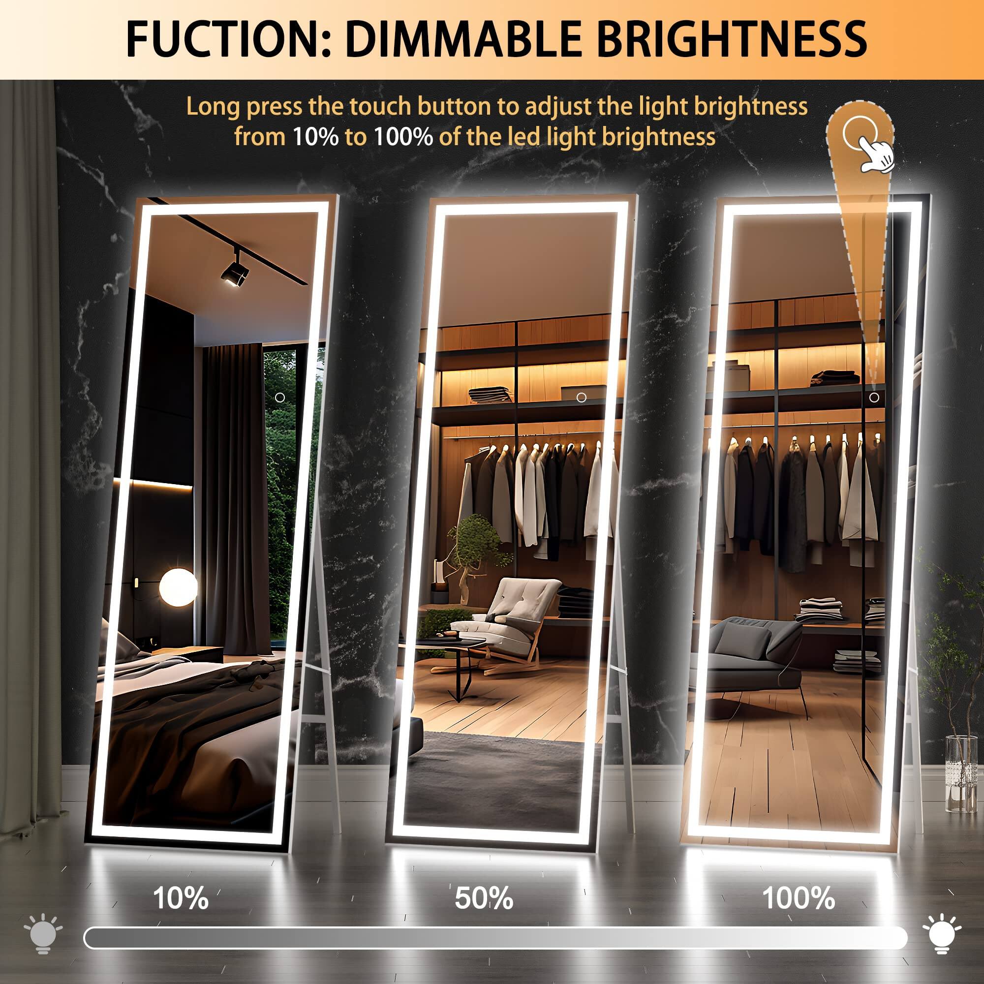 **FUNCTION: DIMMABLE BRIGHTNESS**

Long press the touch button to adjust the light brightness from 10% to 100% of the LED light brightness.

- 10%
- 50%
- 100%