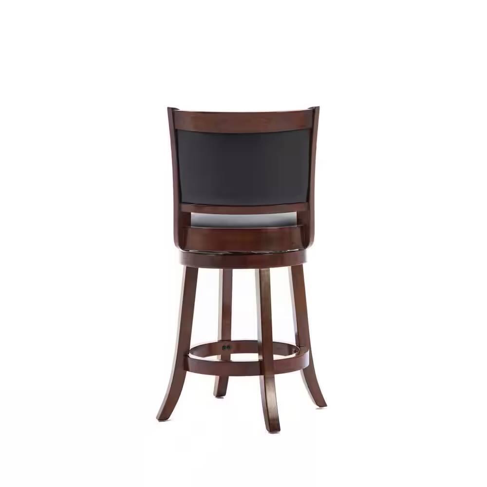 Back. Hivvago - Counter Height Barstool in Cherry Wood Finish with Black Padded Swivel Seat - Multicolored.