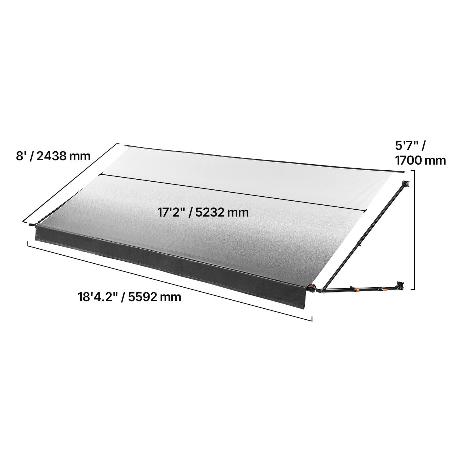 8' / 2438 mm  
5'7" / 1700 mm  
17'2" / 5232 mm  
18'4.2" / 5592 mm
